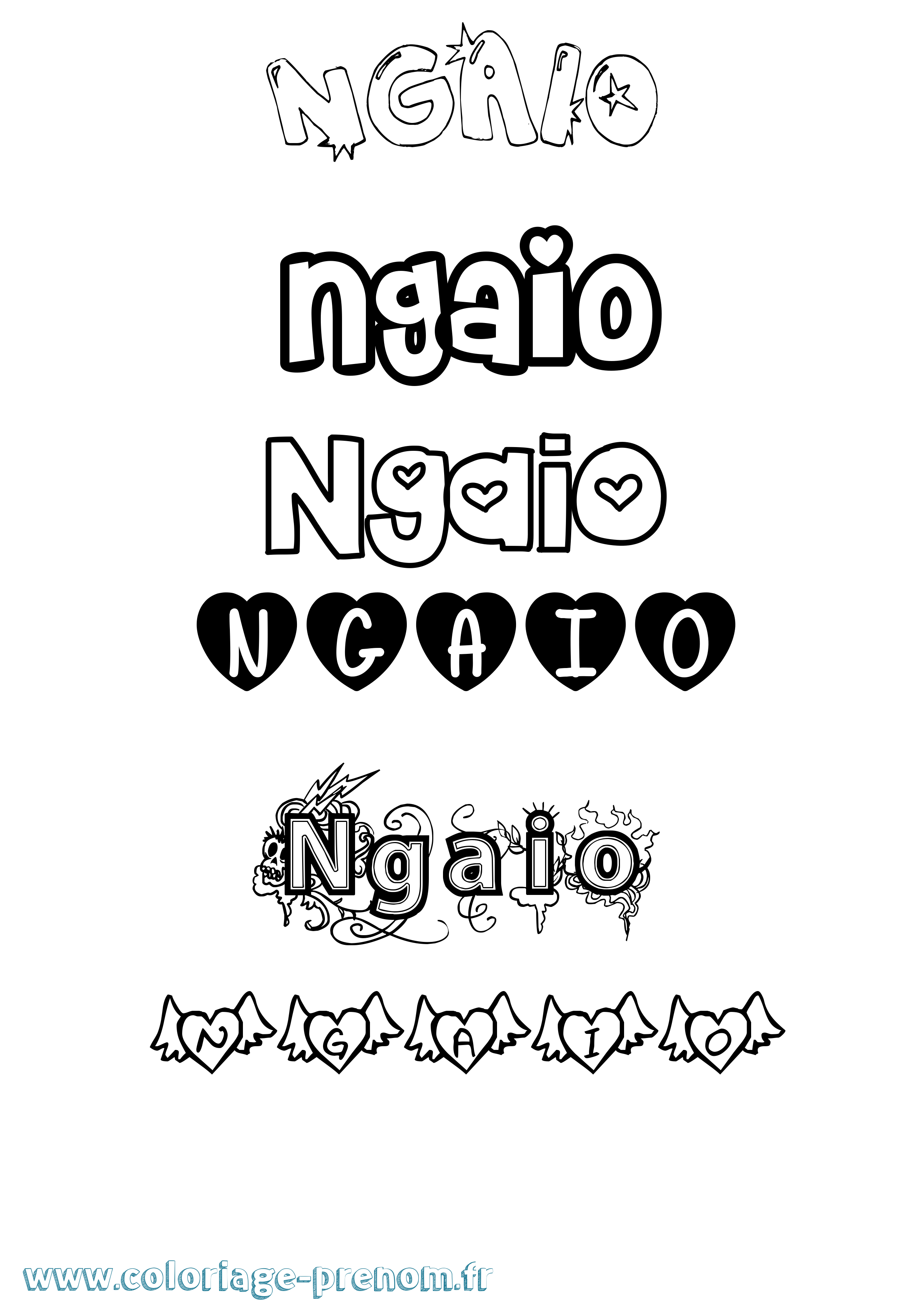 Coloriage Ngaio Girly Coloriage prénom Ngaio Girly