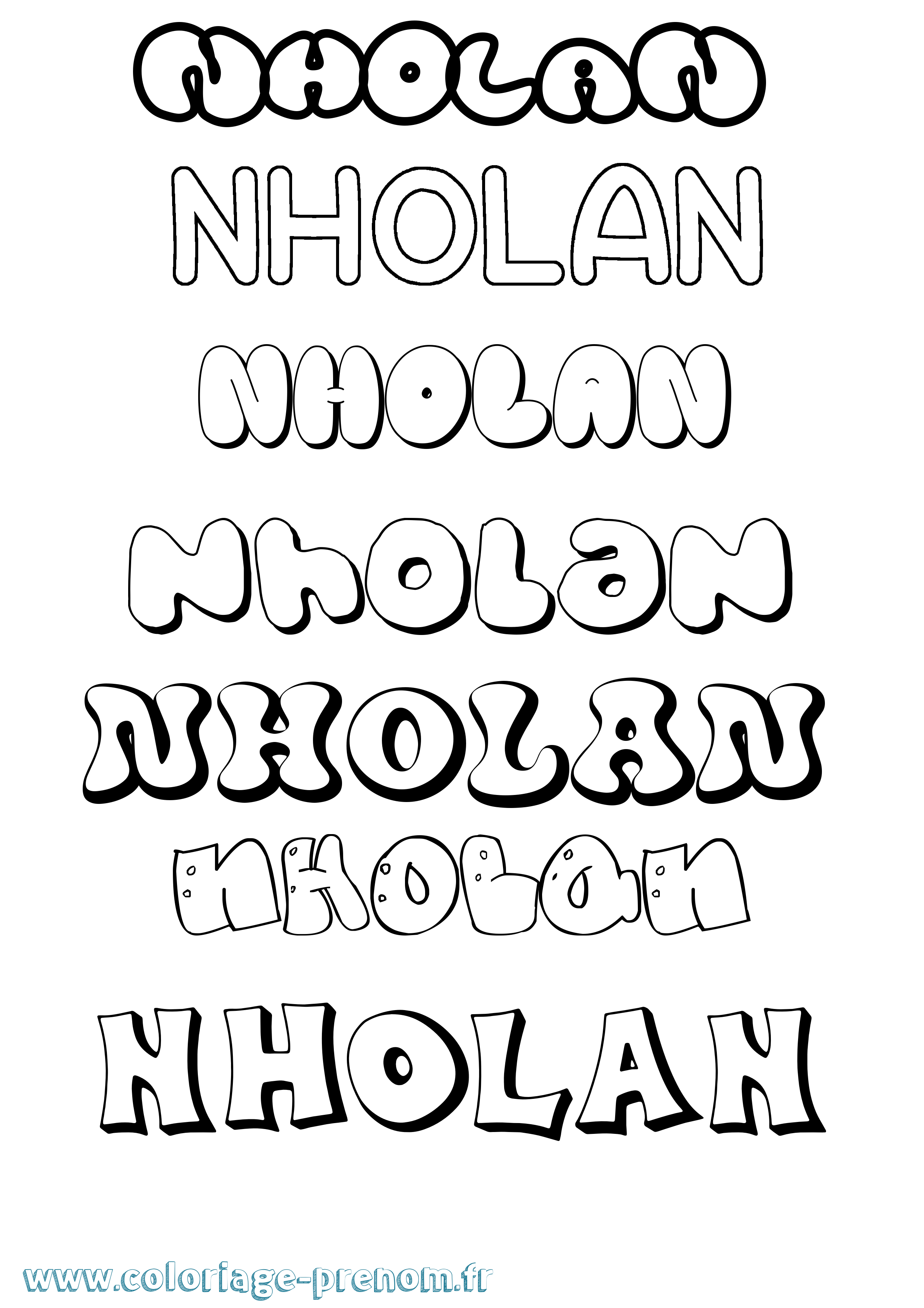 Coloriage Nholan Bubble Coloriage prénom Nholan Bubble