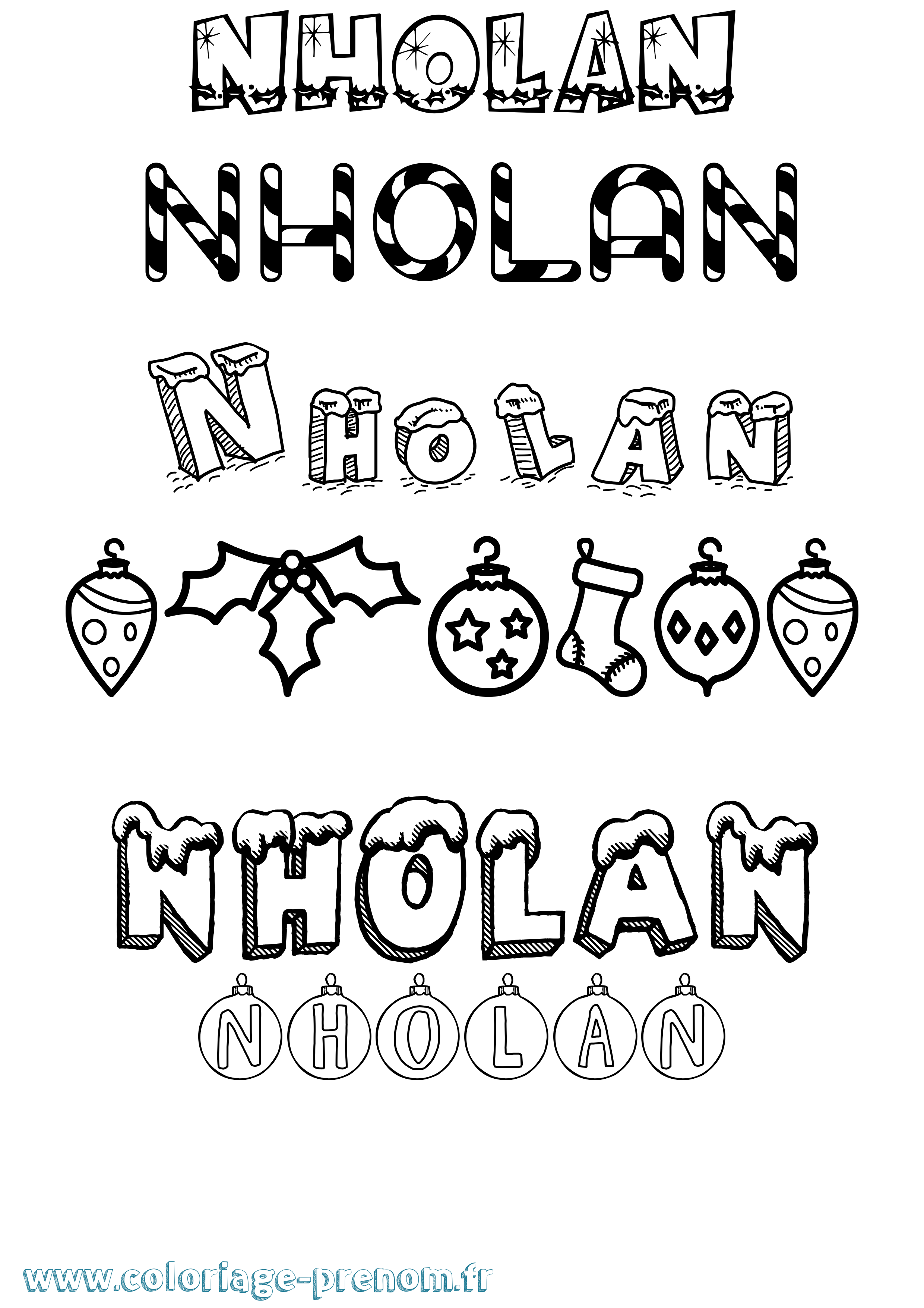 Coloriage Nholan Noël Coloriage prénom Nholan Noël