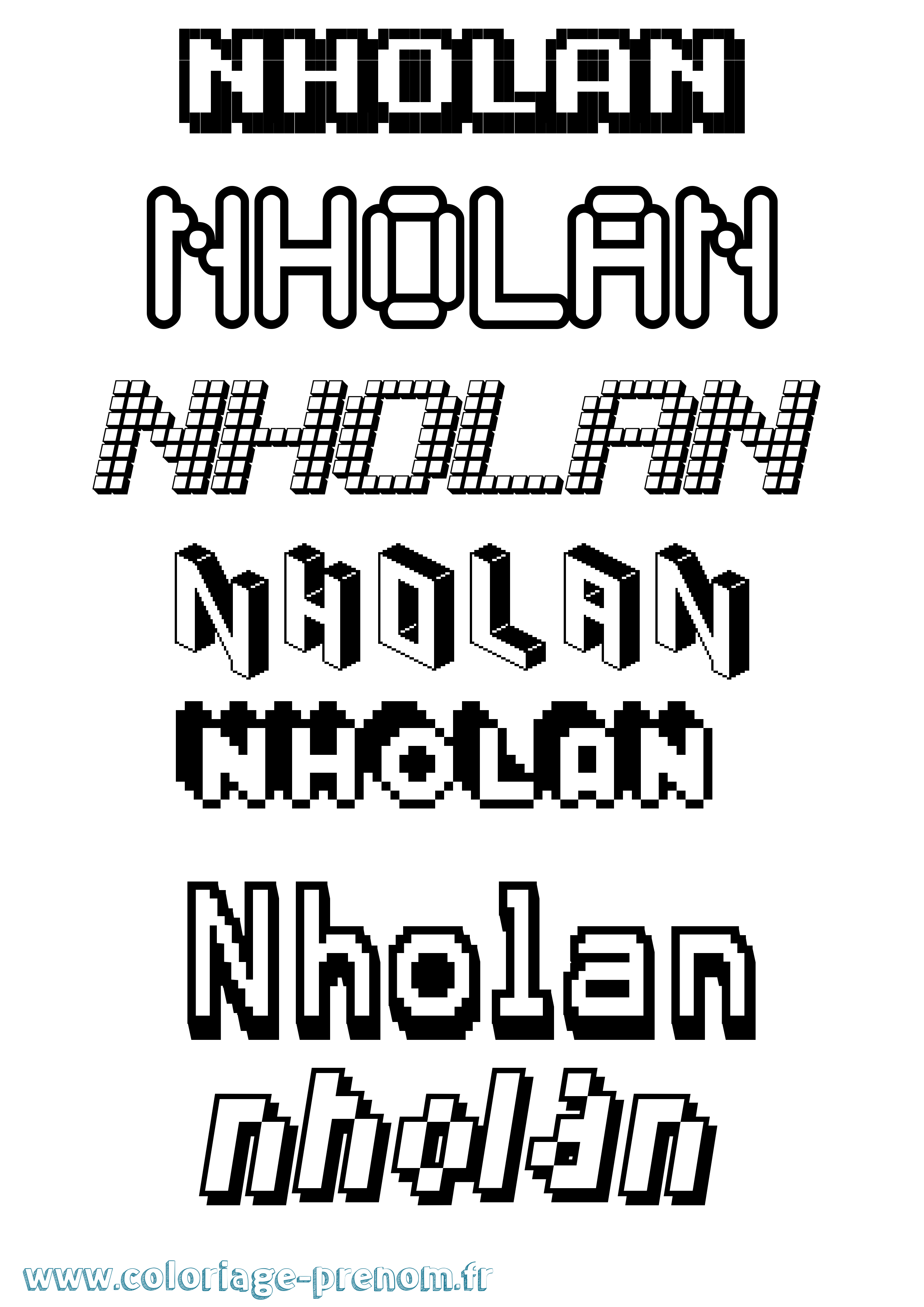 Coloriage Nholan Pixel Coloriage prénom Nholan Pixel