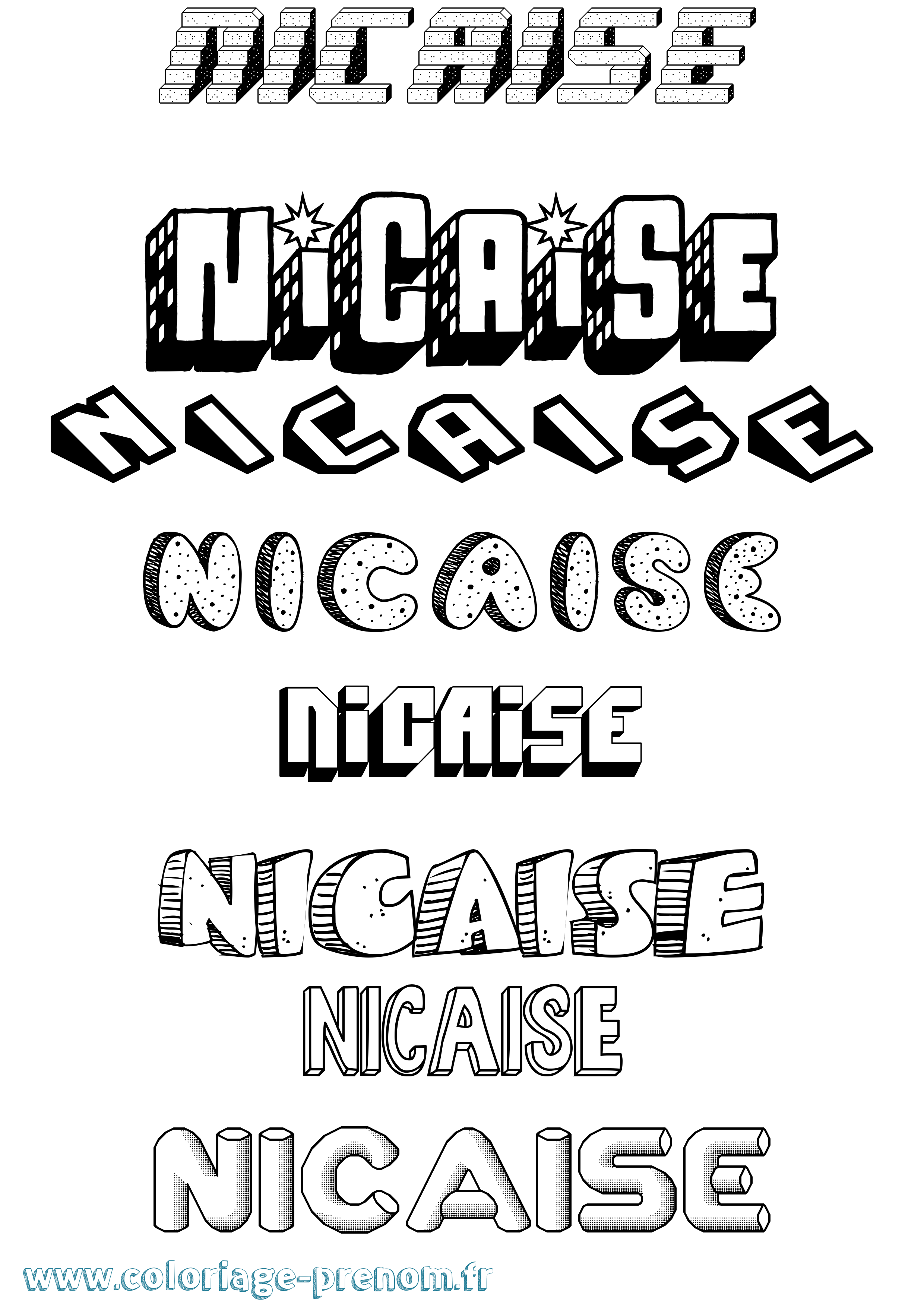 Coloriage Nicaise Effet 3D Coloriage prénom Nicaise Effet 3D