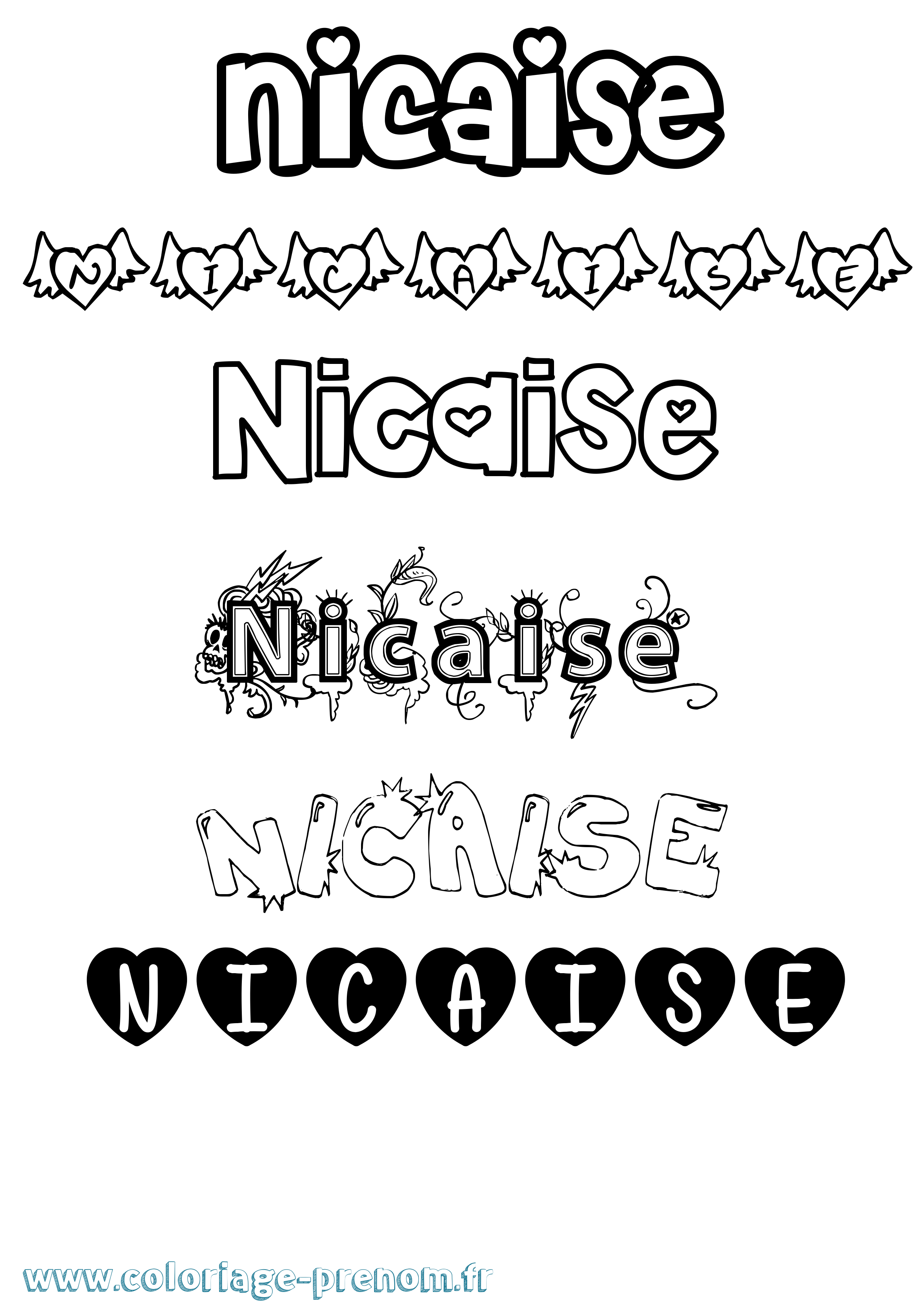 Coloriage Nicaise Girly Coloriage prénom Nicaise Girly