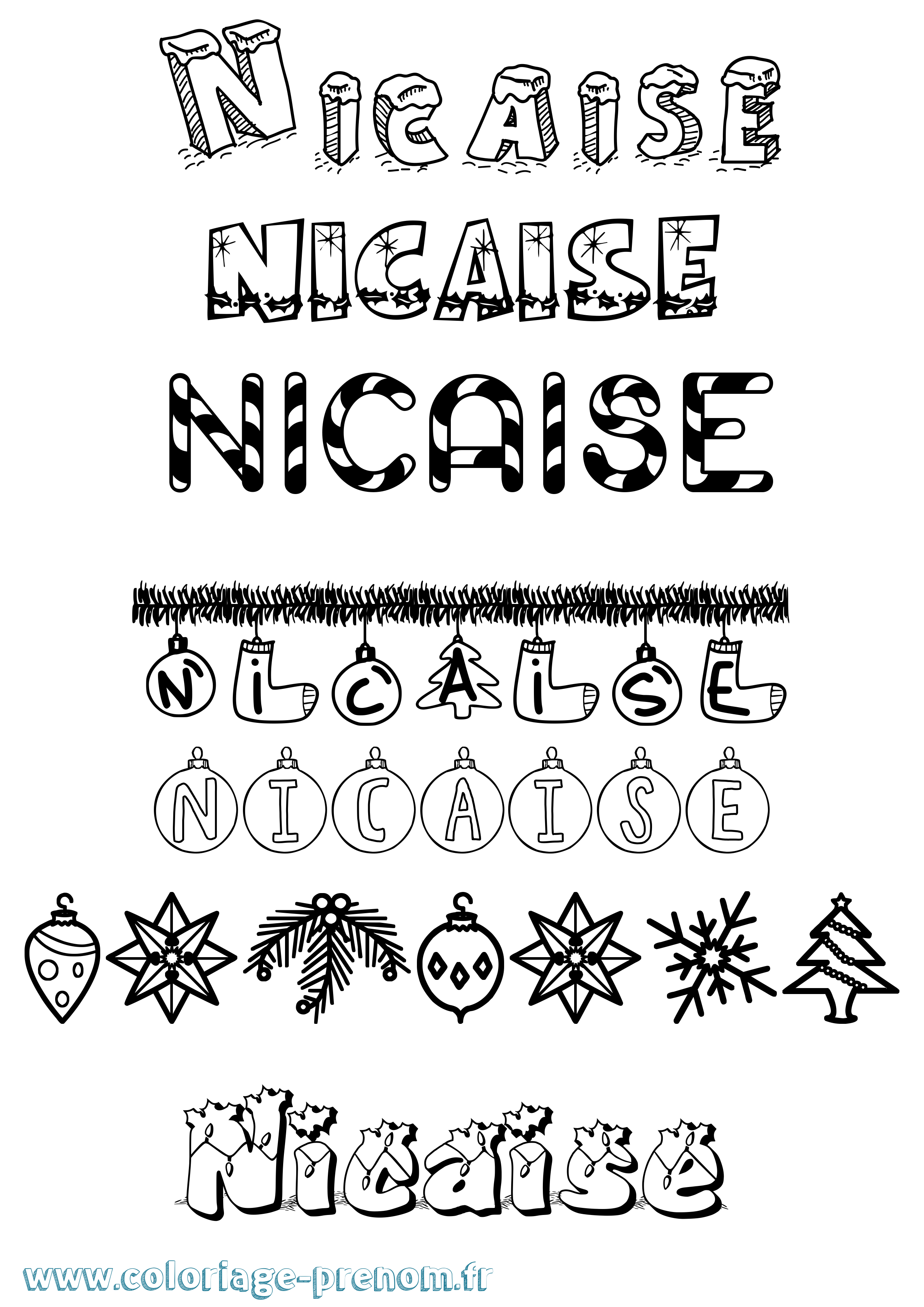 Coloriage Nicaise Noël Coloriage prénom Nicaise Noël