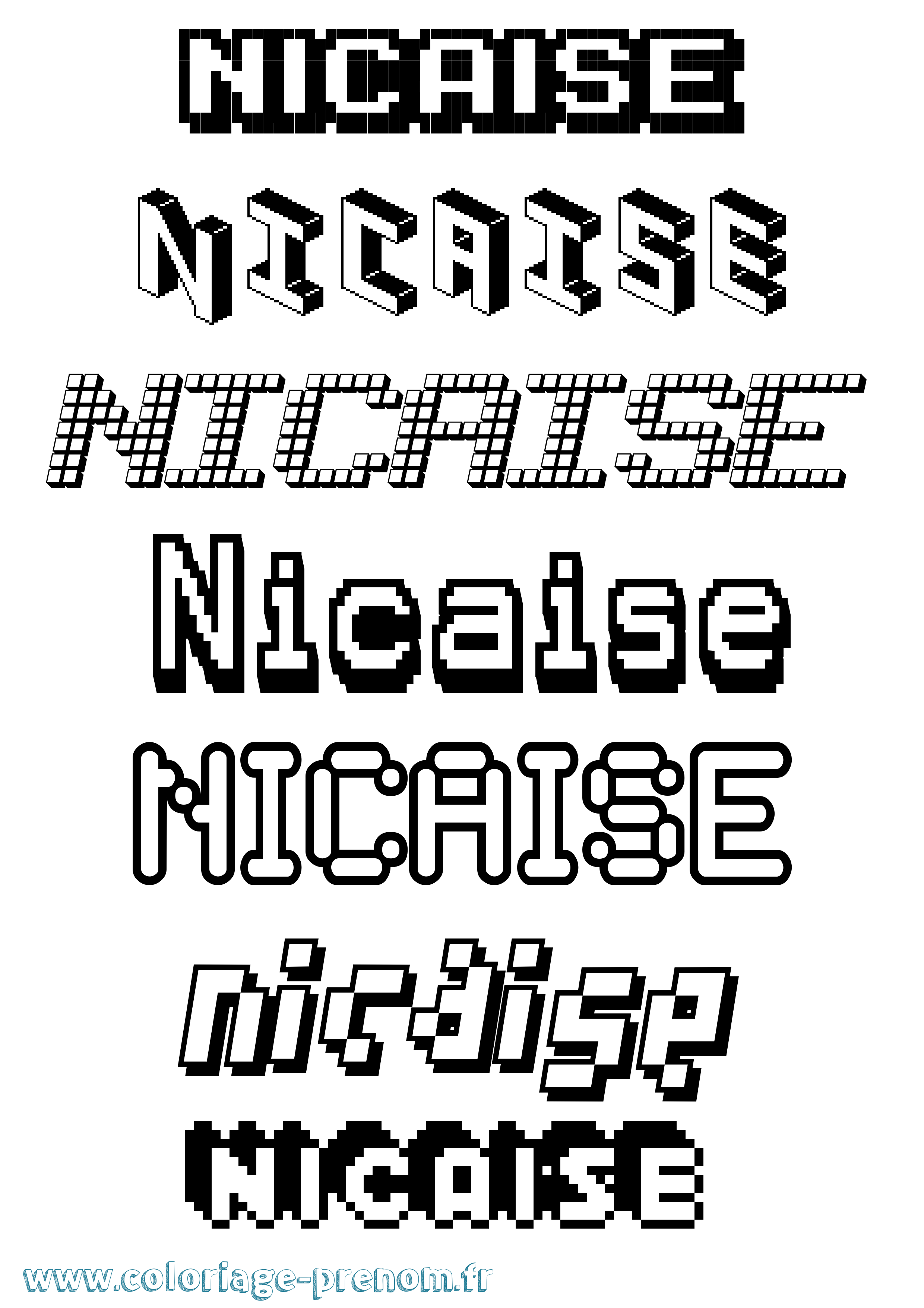 Coloriage Nicaise Pixel Coloriage prénom Nicaise Pixel