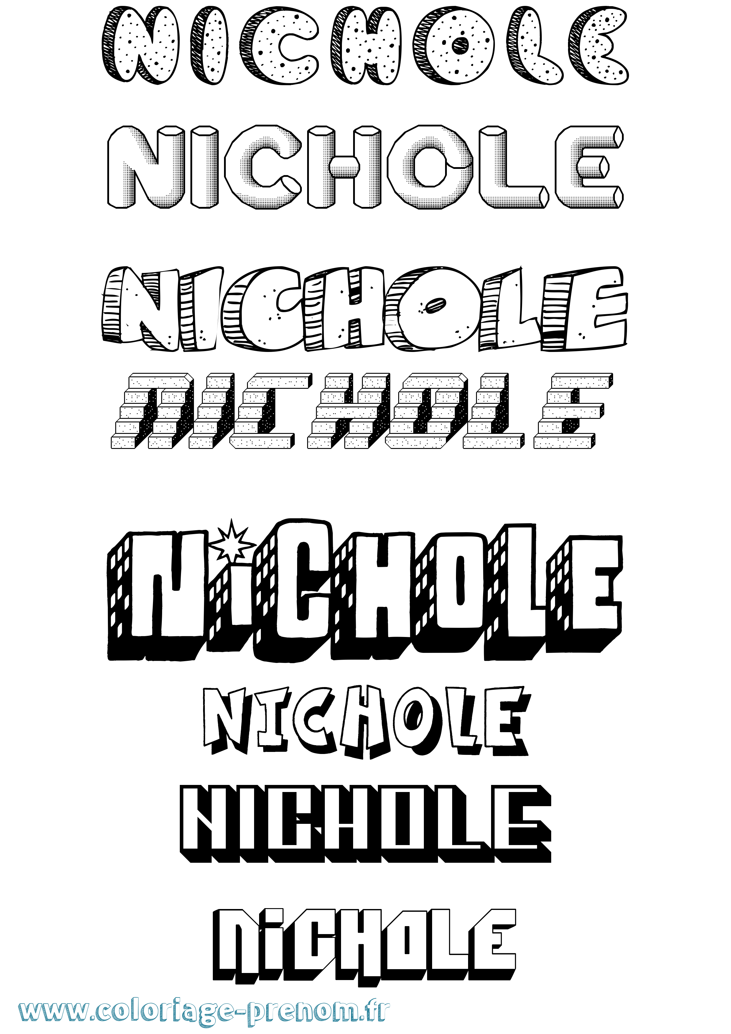 Coloriage Nichole Effet 3D Coloriage prénom Nichole Effet 3D