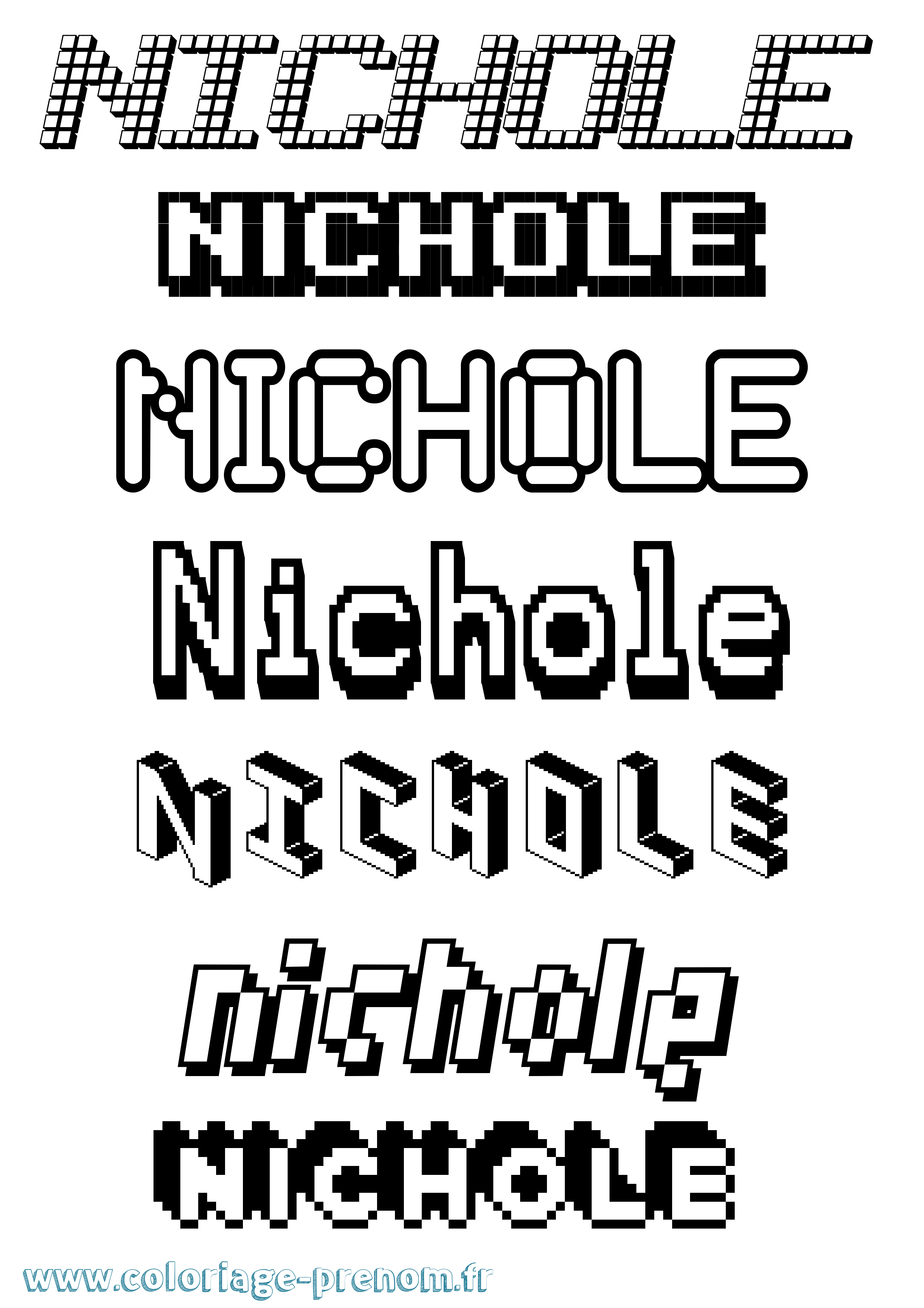 Coloriage Nichole Pixel Coloriage prénom Nichole Pixel
