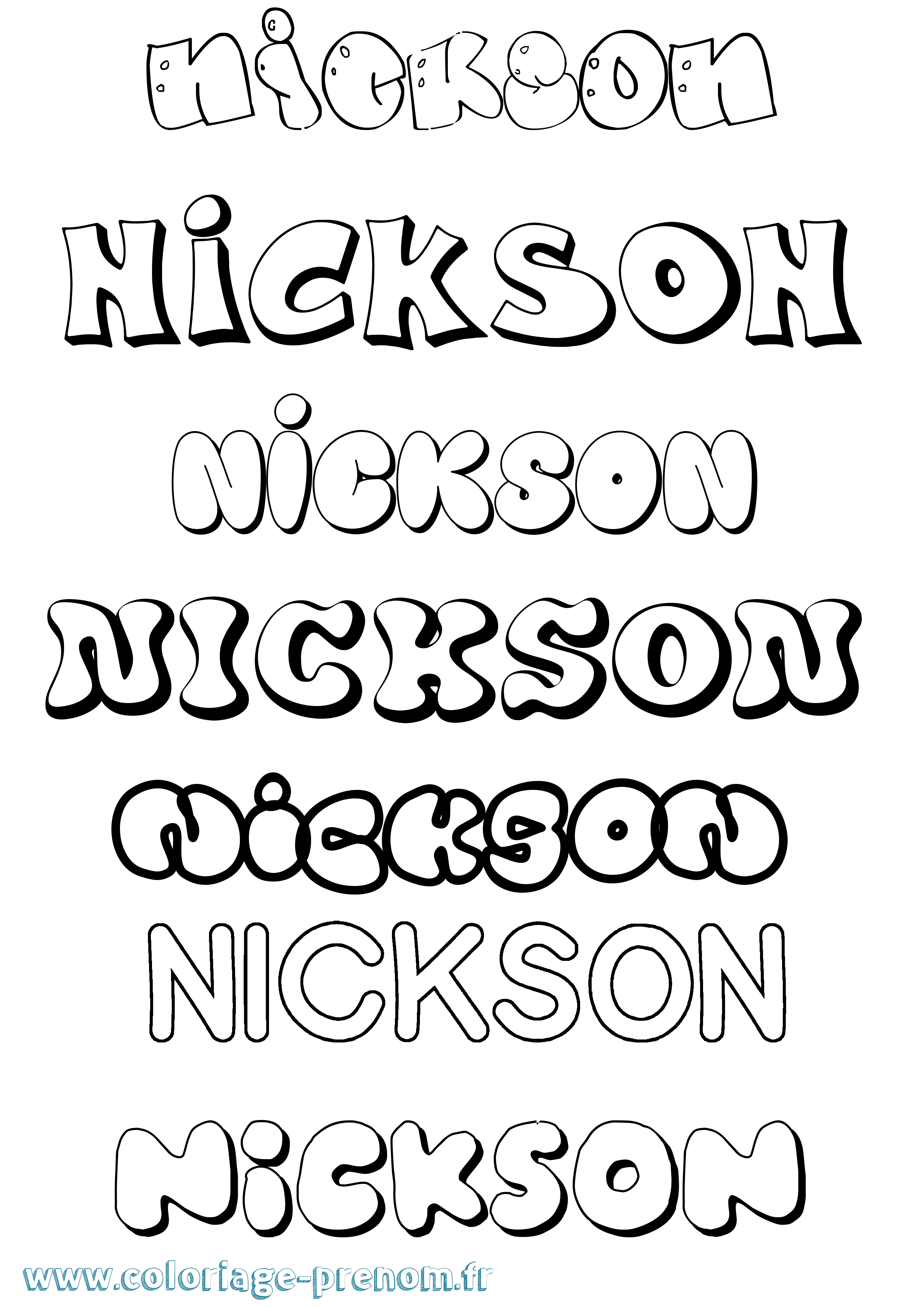 Coloriage Nickson Bubble Coloriage prénom Nickson Bubble