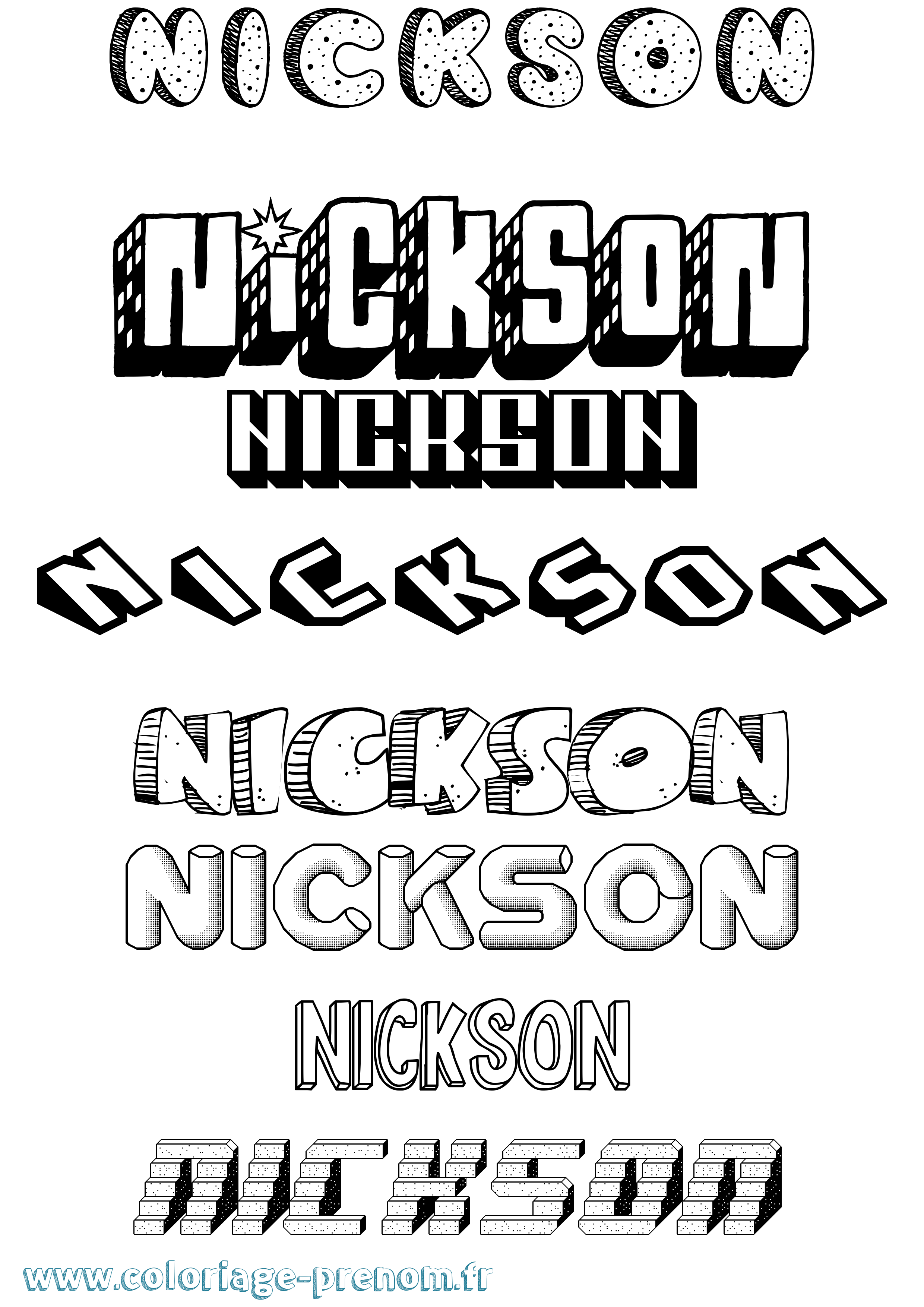 Coloriage Nickson Effet 3D Coloriage prénom Nickson Effet 3D