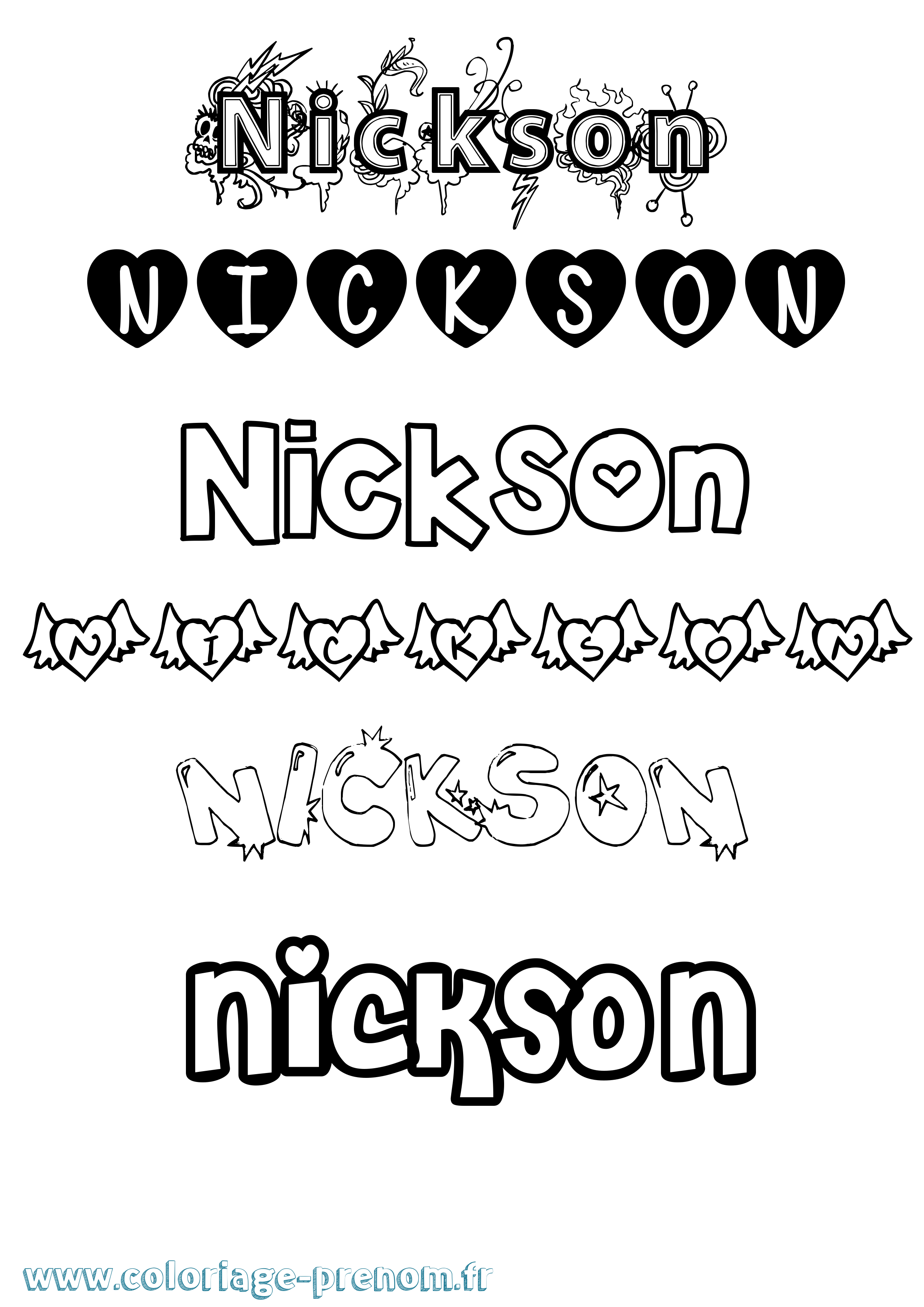 Coloriage Nickson Girly Coloriage prénom Nickson Girly