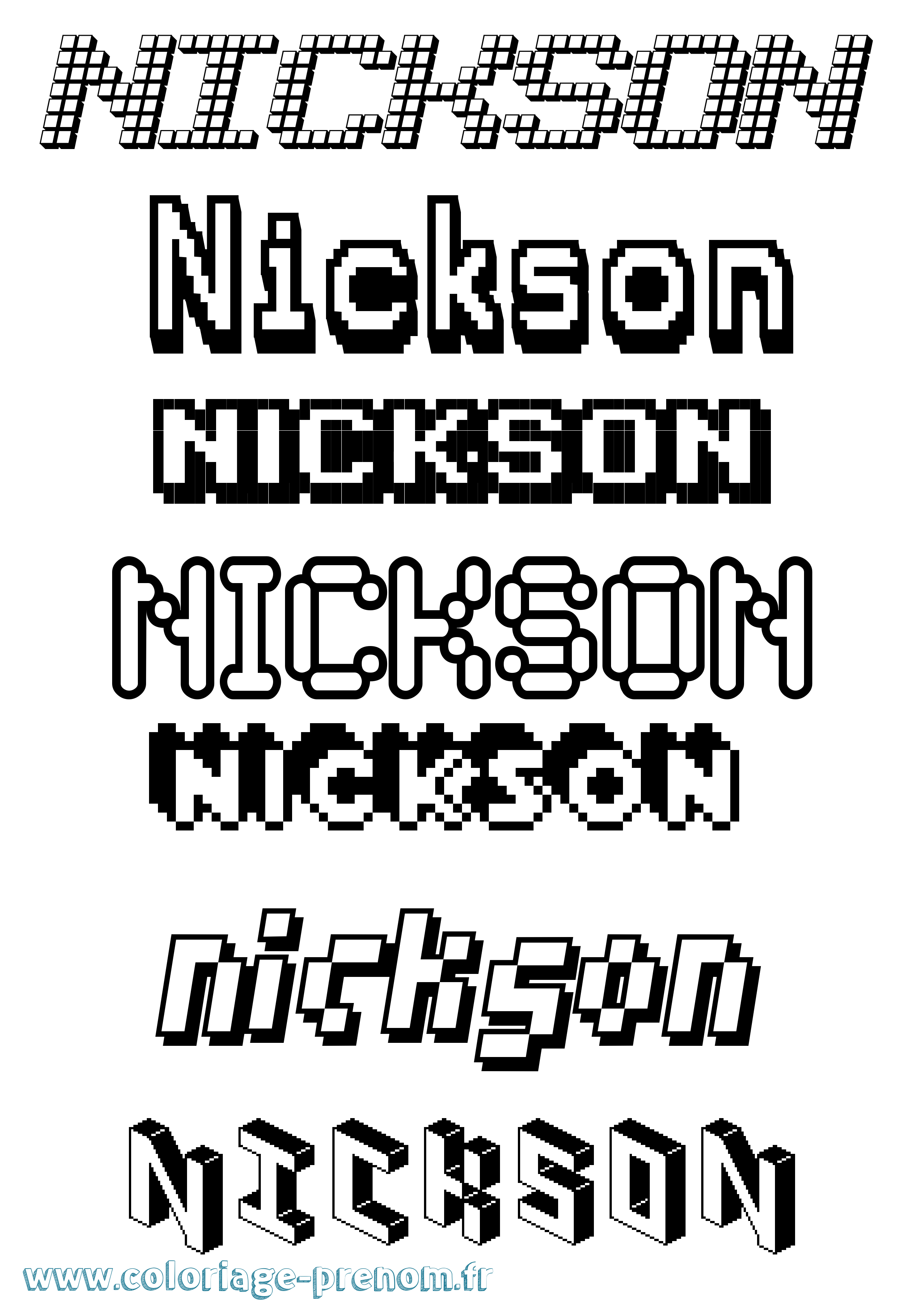 Coloriage Nickson Pixel Coloriage prénom Nickson Pixel