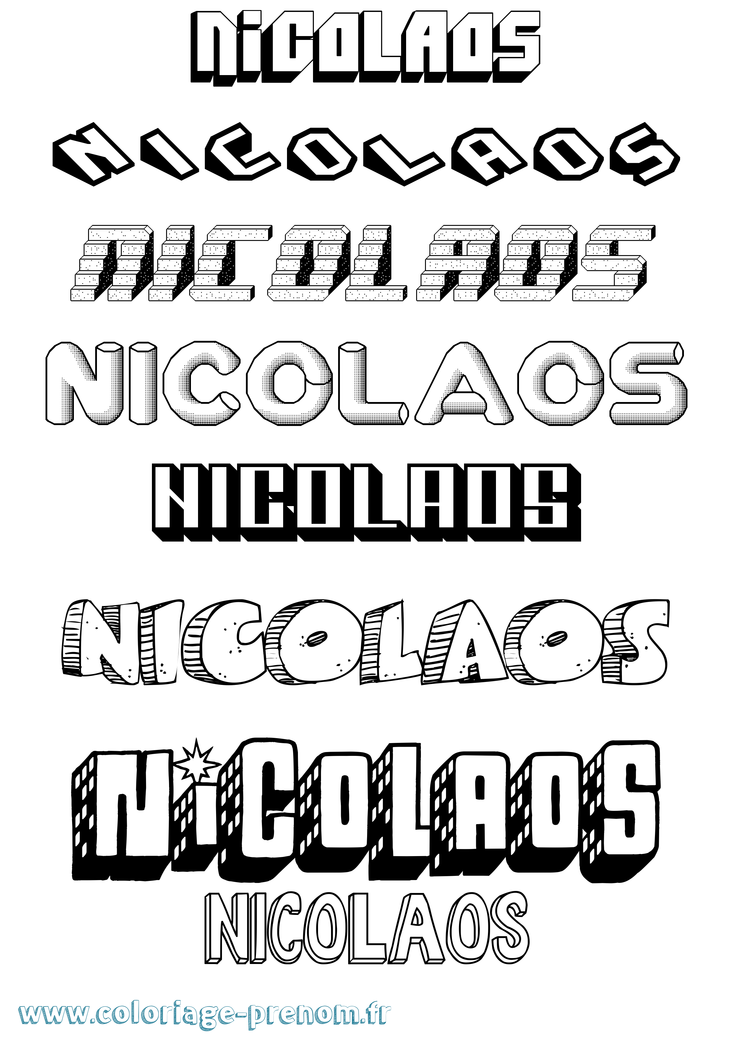 Coloriage Nicolaos Effet 3D Coloriage prénom Nicolaos Effet 3D