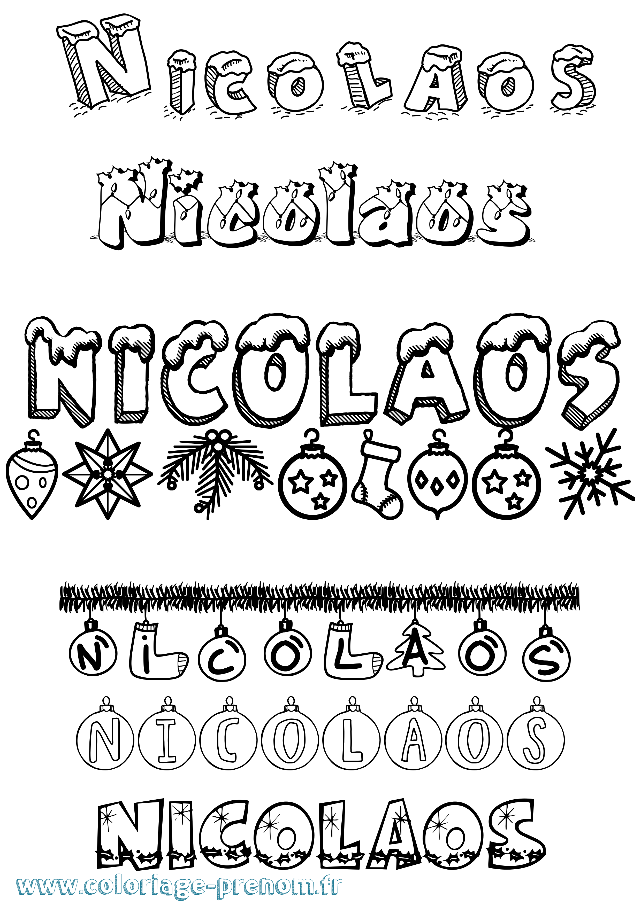 Coloriage Nicolaos Noël Coloriage prénom Nicolaos Noël