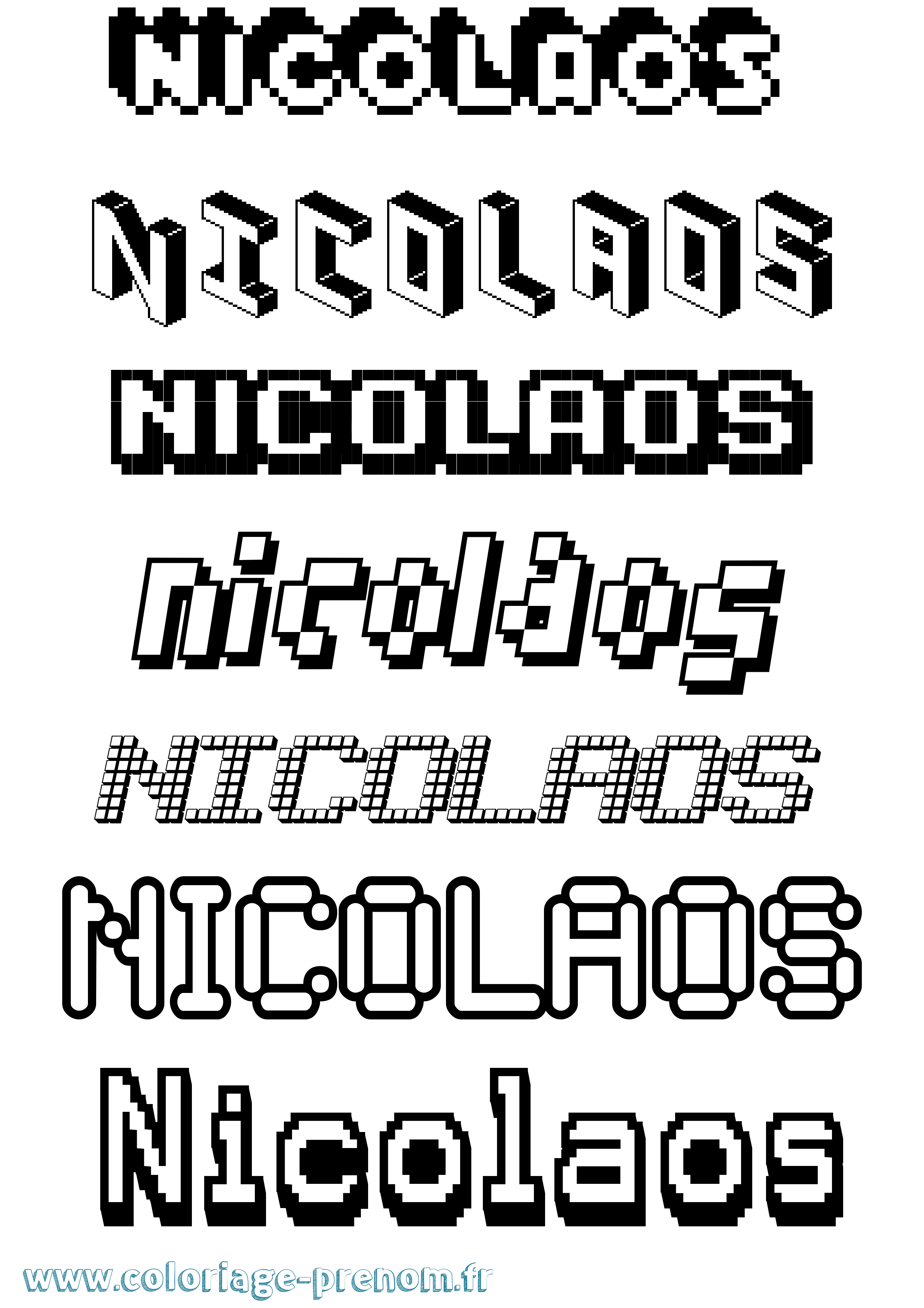 Coloriage Nicolaos Pixel Coloriage prénom Nicolaos Pixel