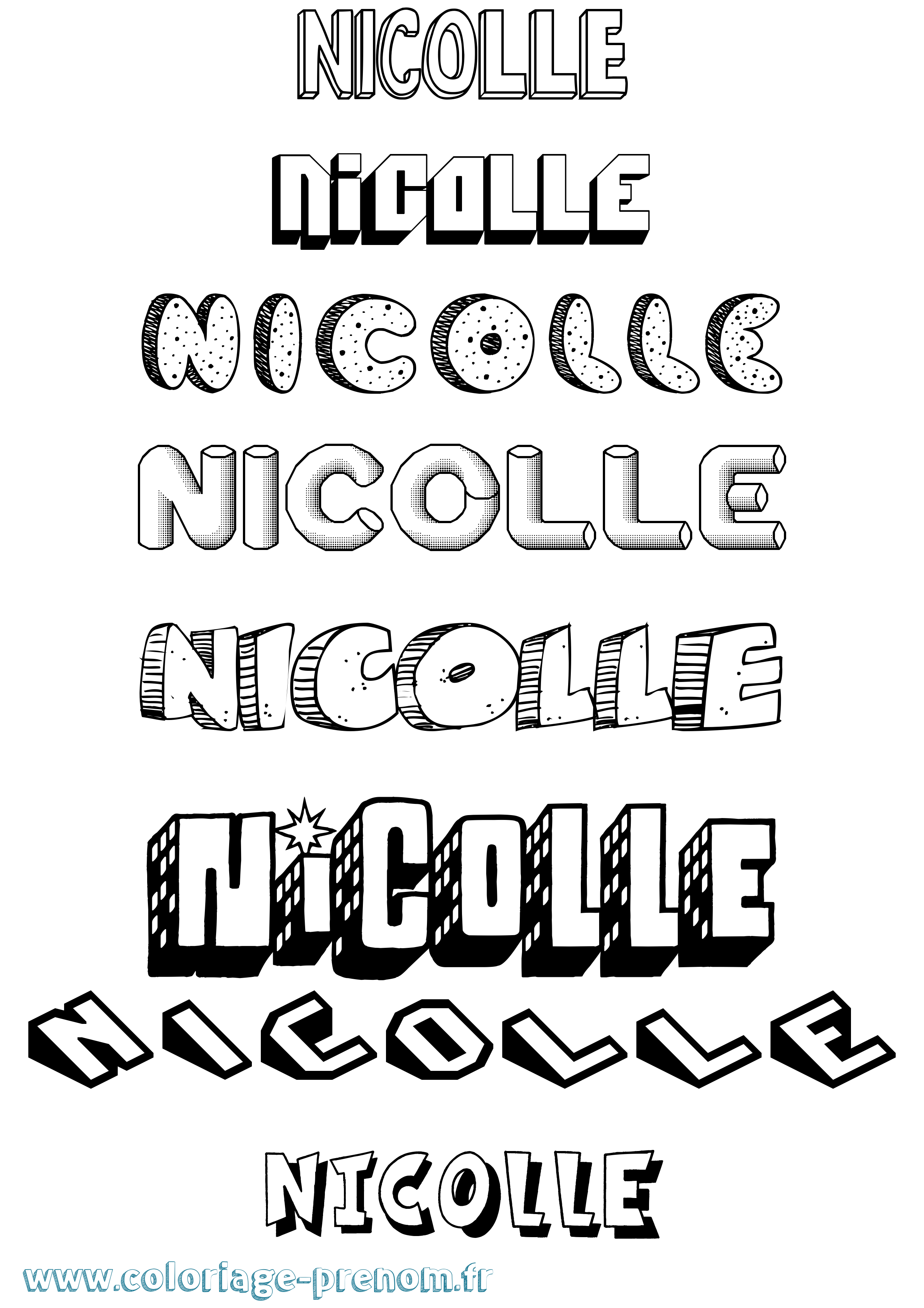 Coloriage Nicolle Effet 3D Coloriage prénom Nicolle Effet 3D