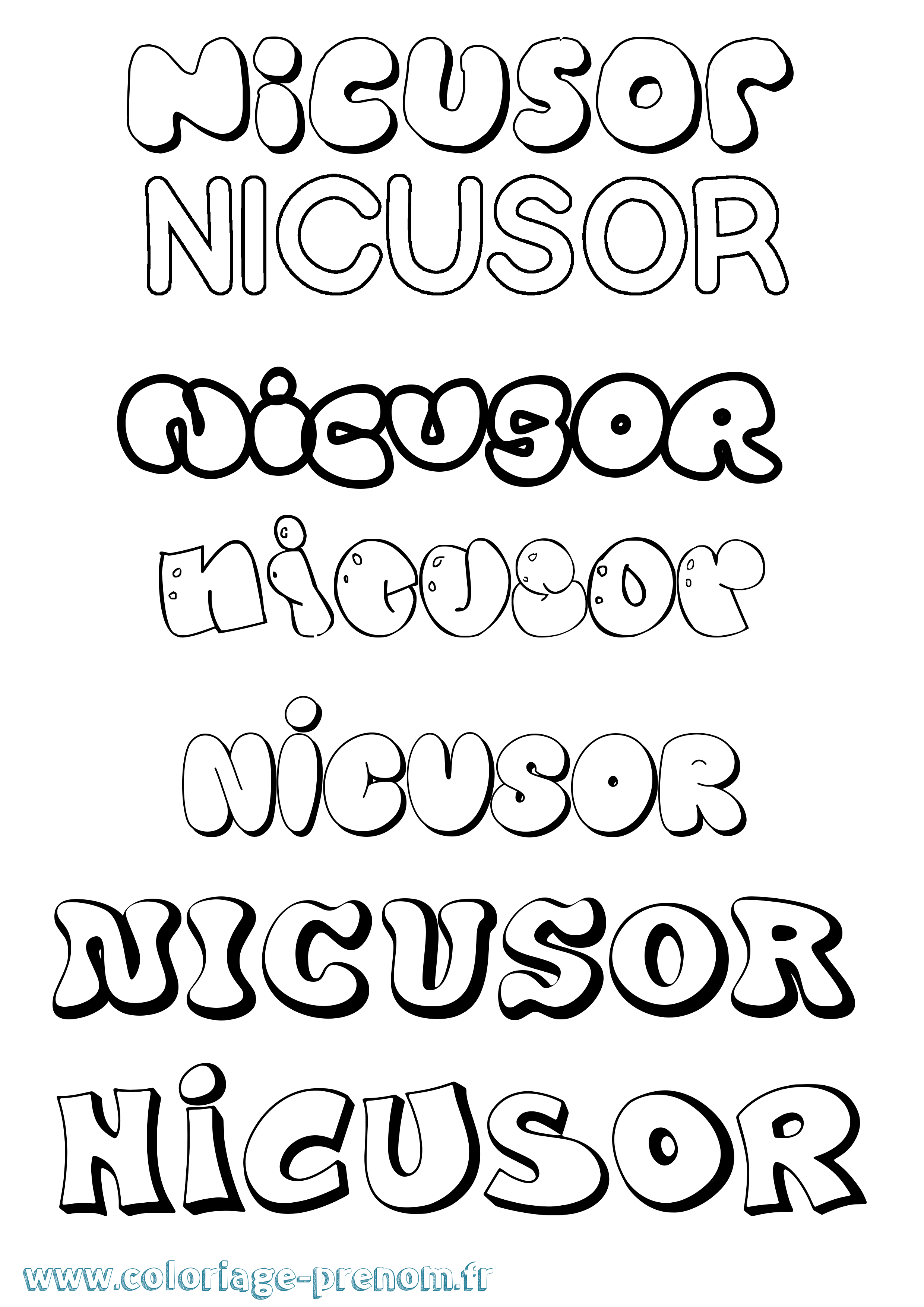 Coloriage Nicusor Bubble Coloriage prénom Nicusor Bubble