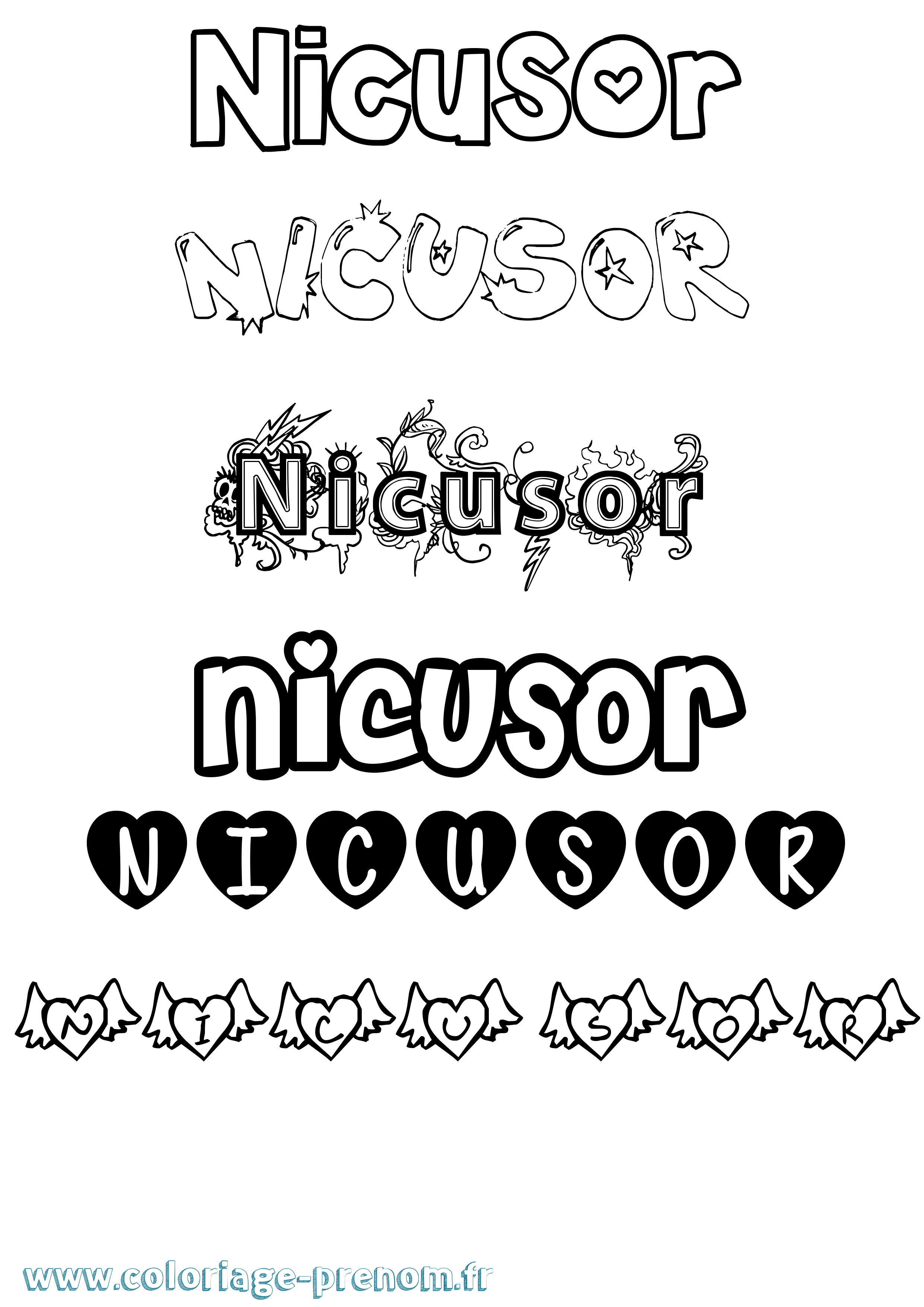 Coloriage Nicusor Girly Coloriage prénom Nicusor Girly