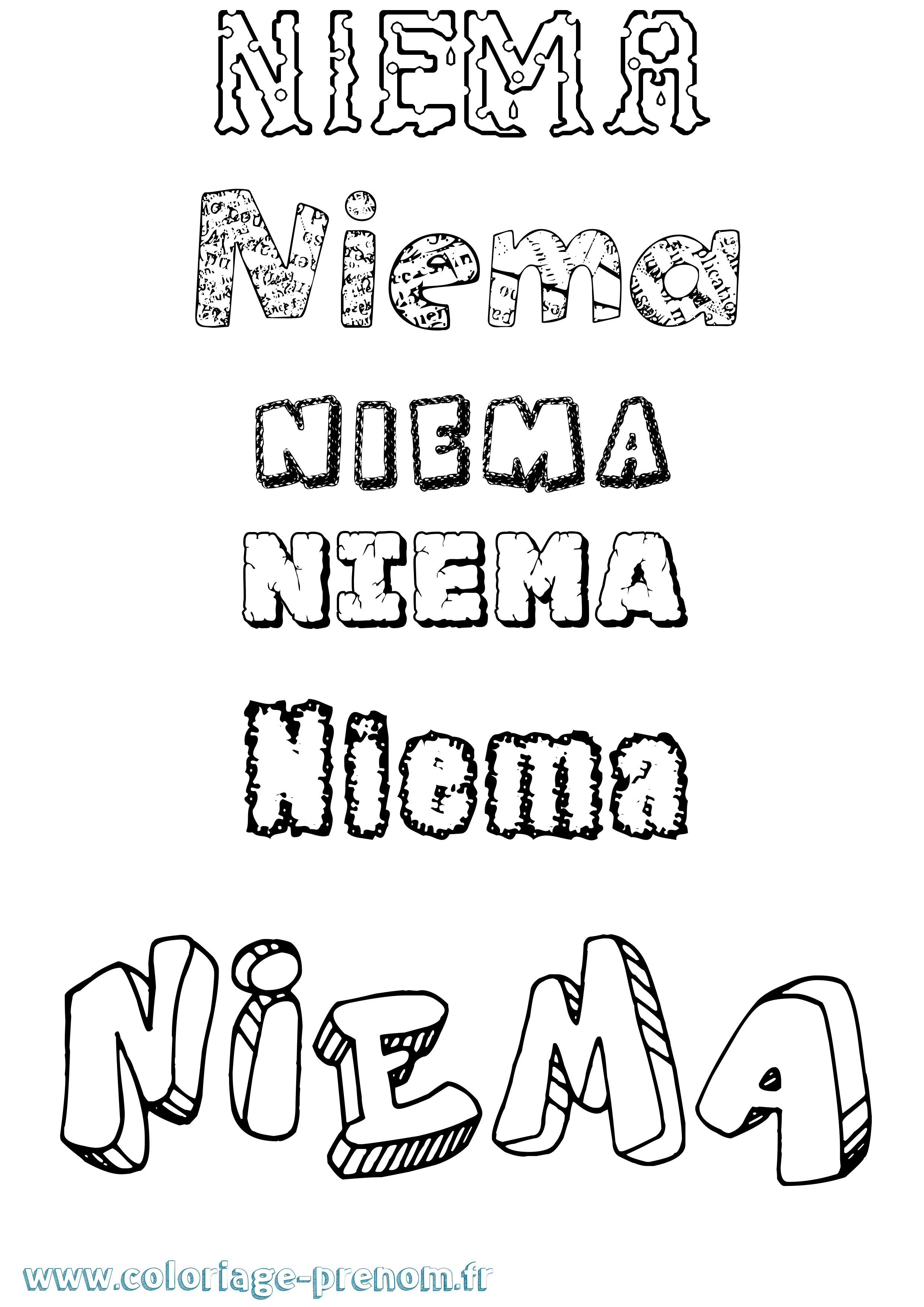 Coloriage Niema Destructuré Coloriage prénom Niema Destructuré