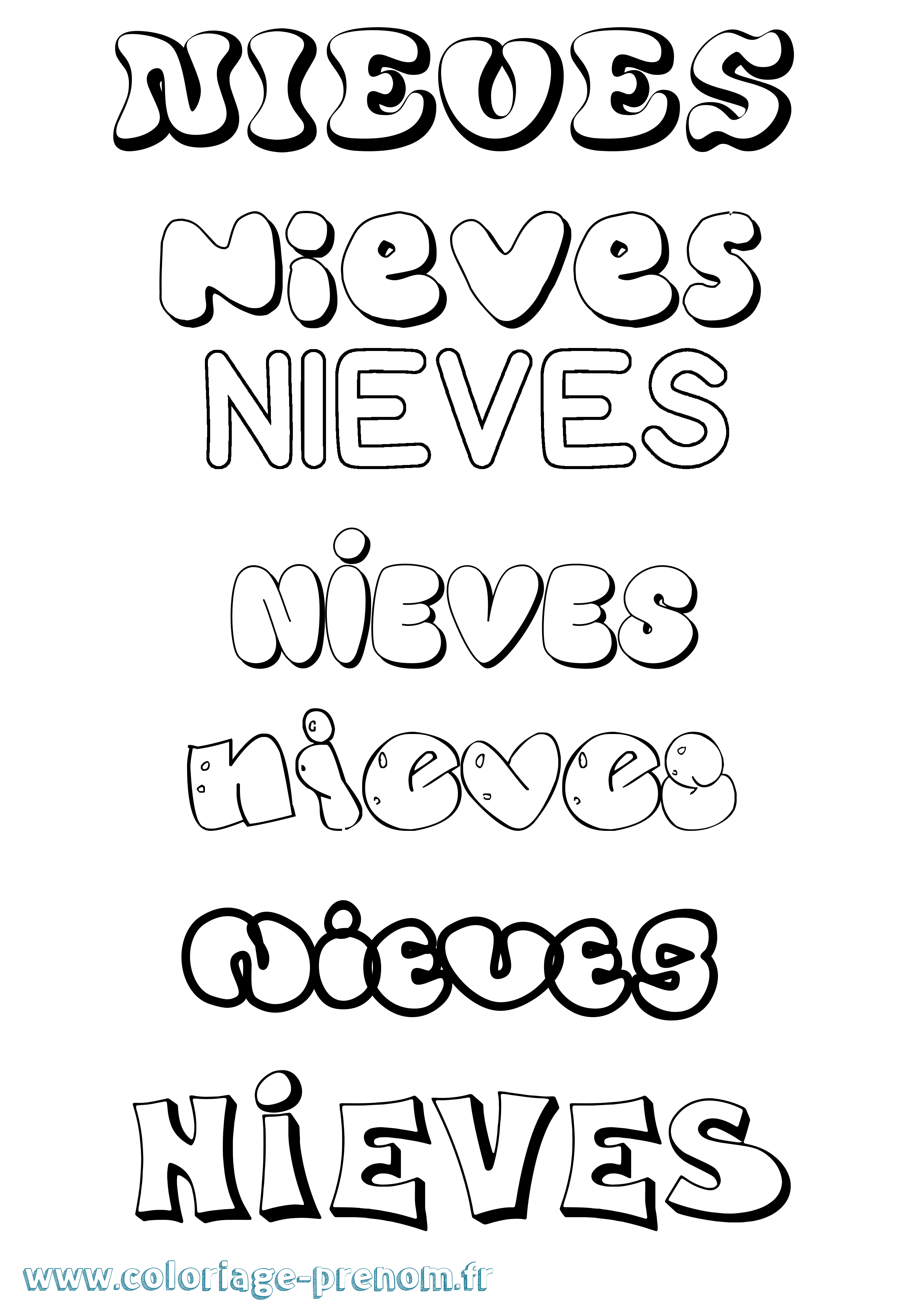 Coloriage Nieves Bubble Coloriage prénom Nieves Bubble