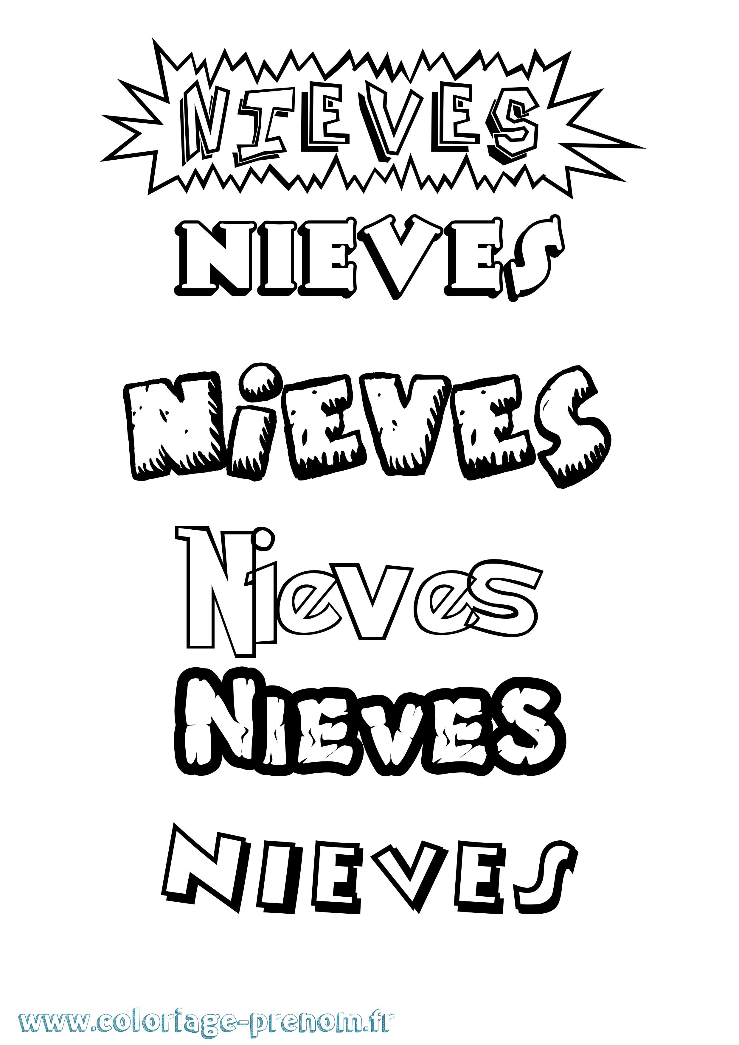 Coloriage Nieves Dessin Animé Coloriage prénom Nieves Dessin Animé