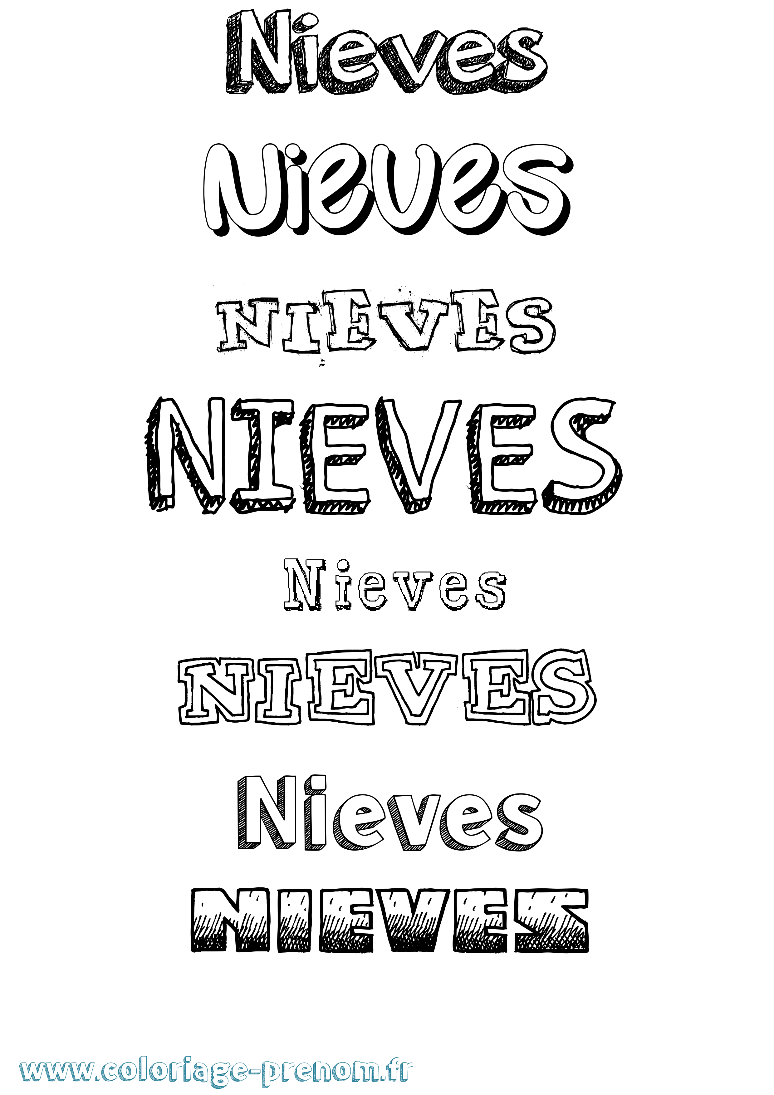 Coloriage Nieves Dessiné Coloriage prénom Nieves Dessiné