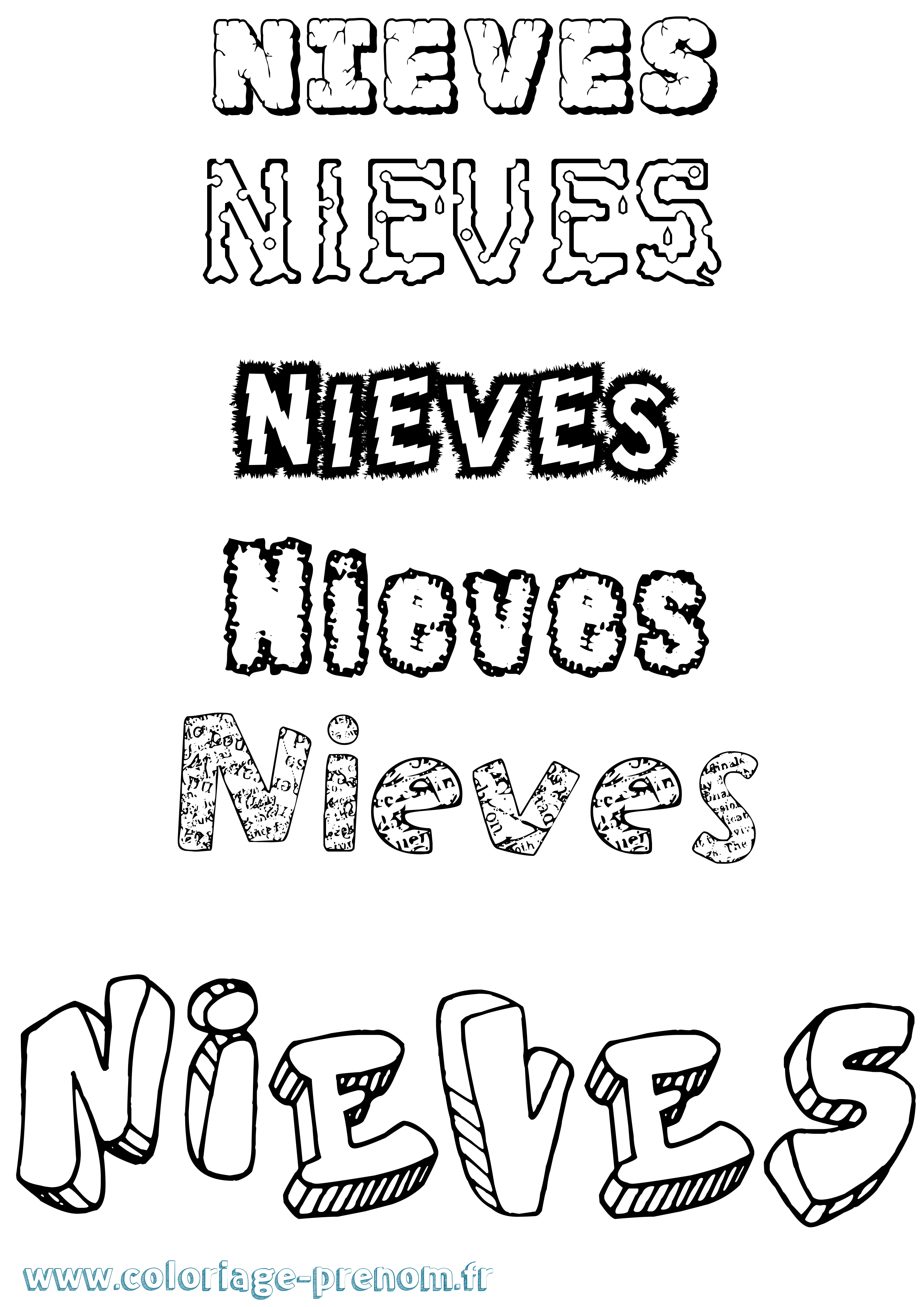 Coloriage Nieves Destructuré Coloriage prénom Nieves Destructuré