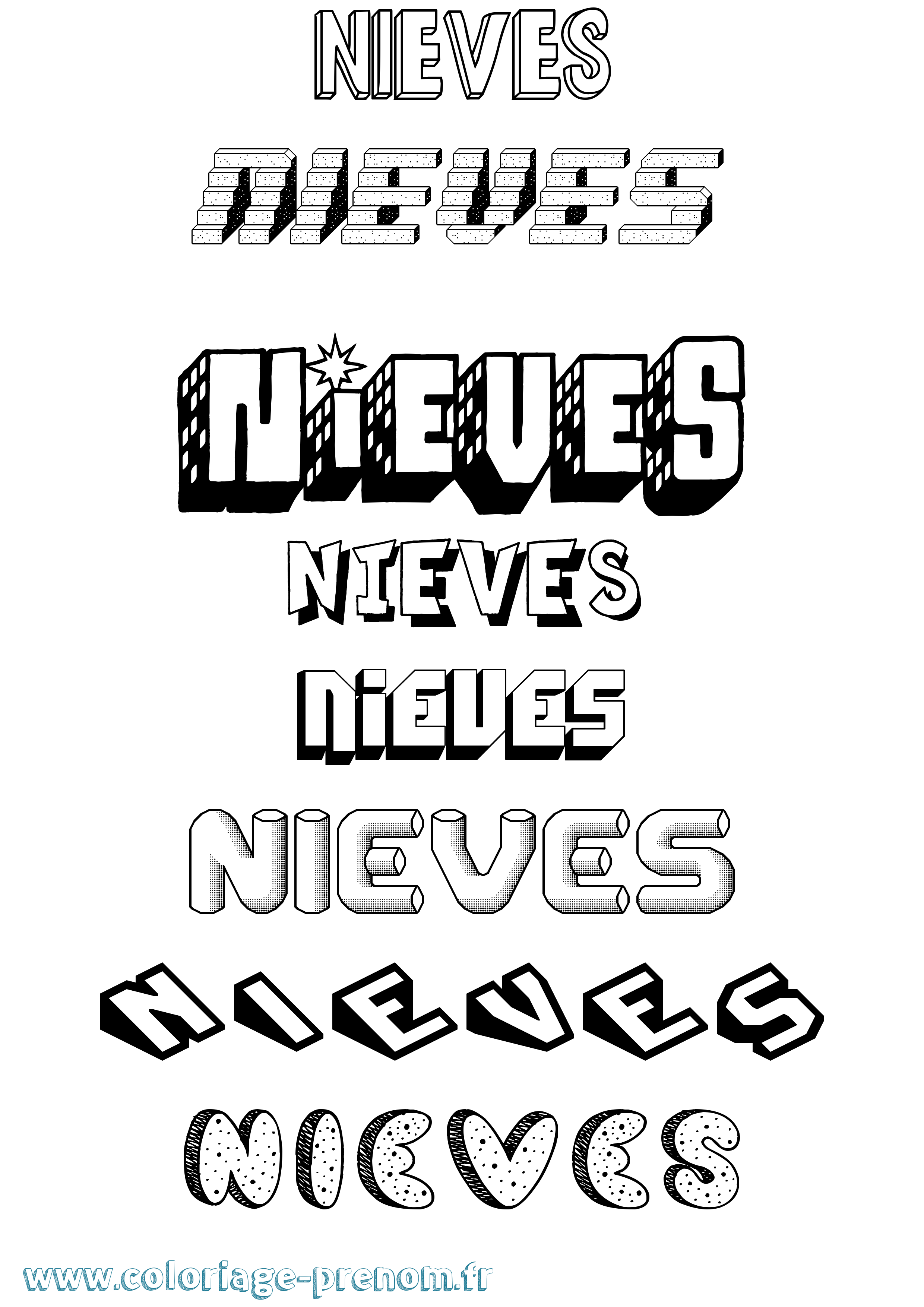 Coloriage Nieves Effet 3D Coloriage prénom Nieves Effet 3D