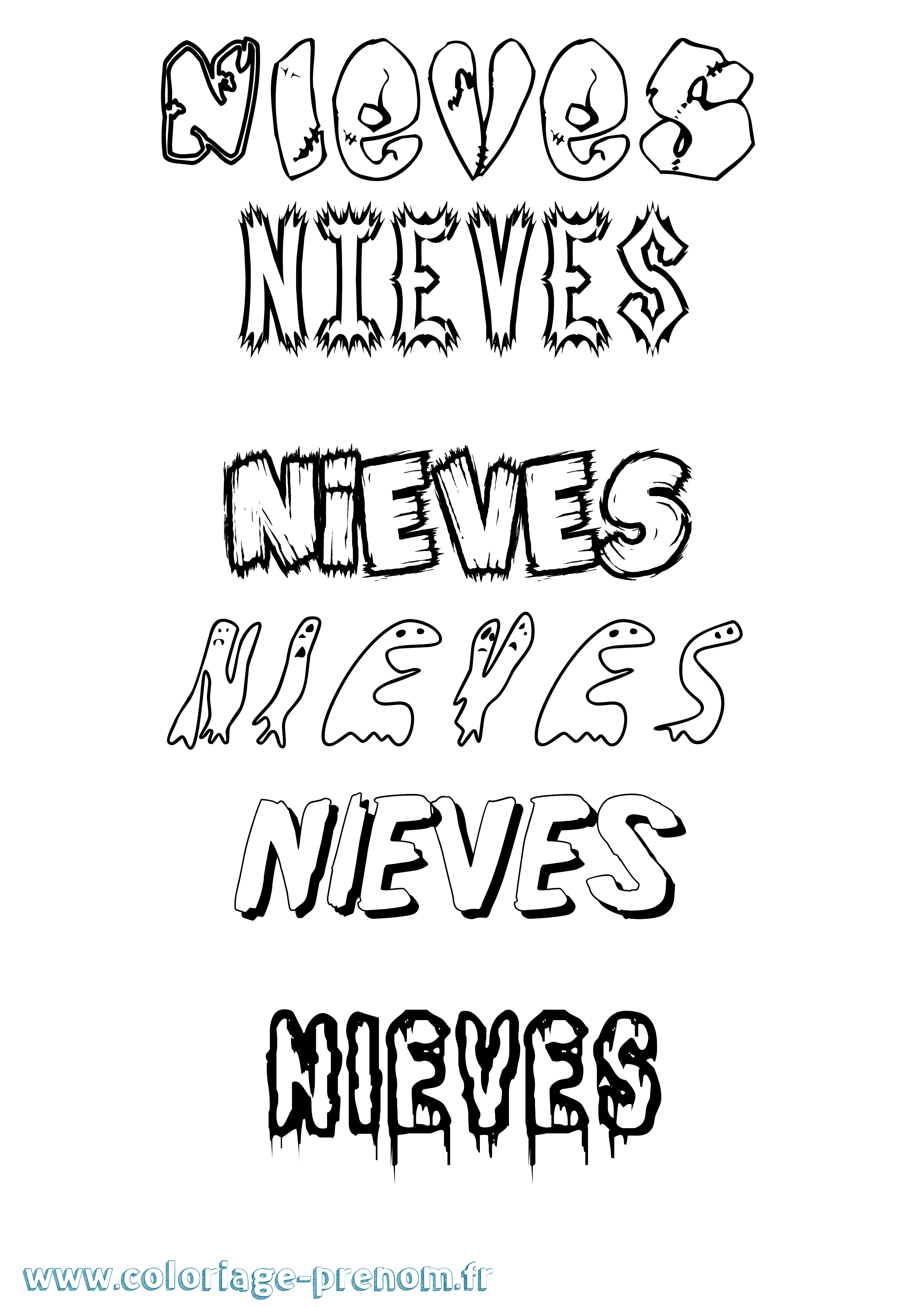 Coloriage Nieves Frisson Coloriage prénom Nieves Frisson