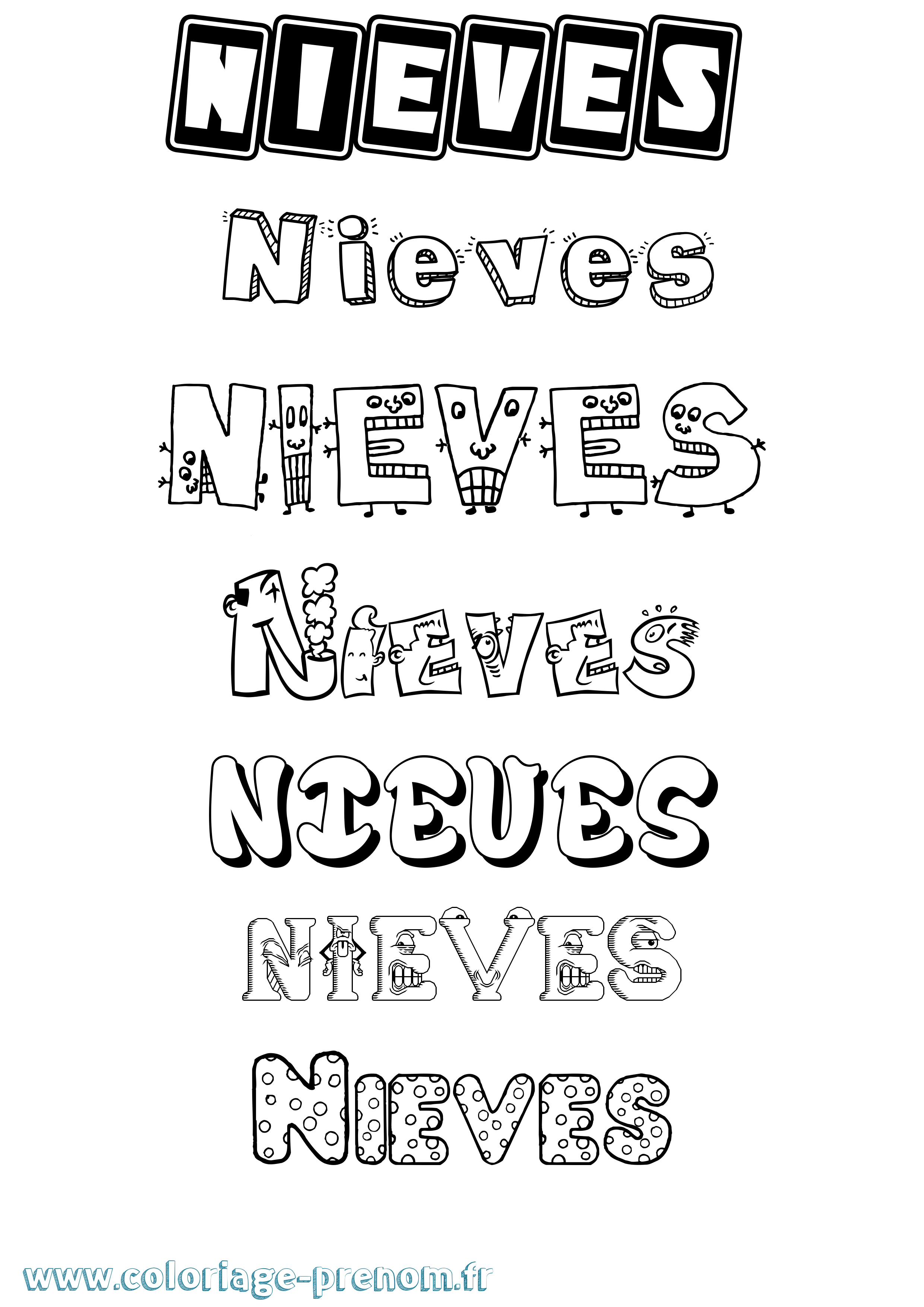 Coloriage Nieves Fun Coloriage prénom Nieves Fun