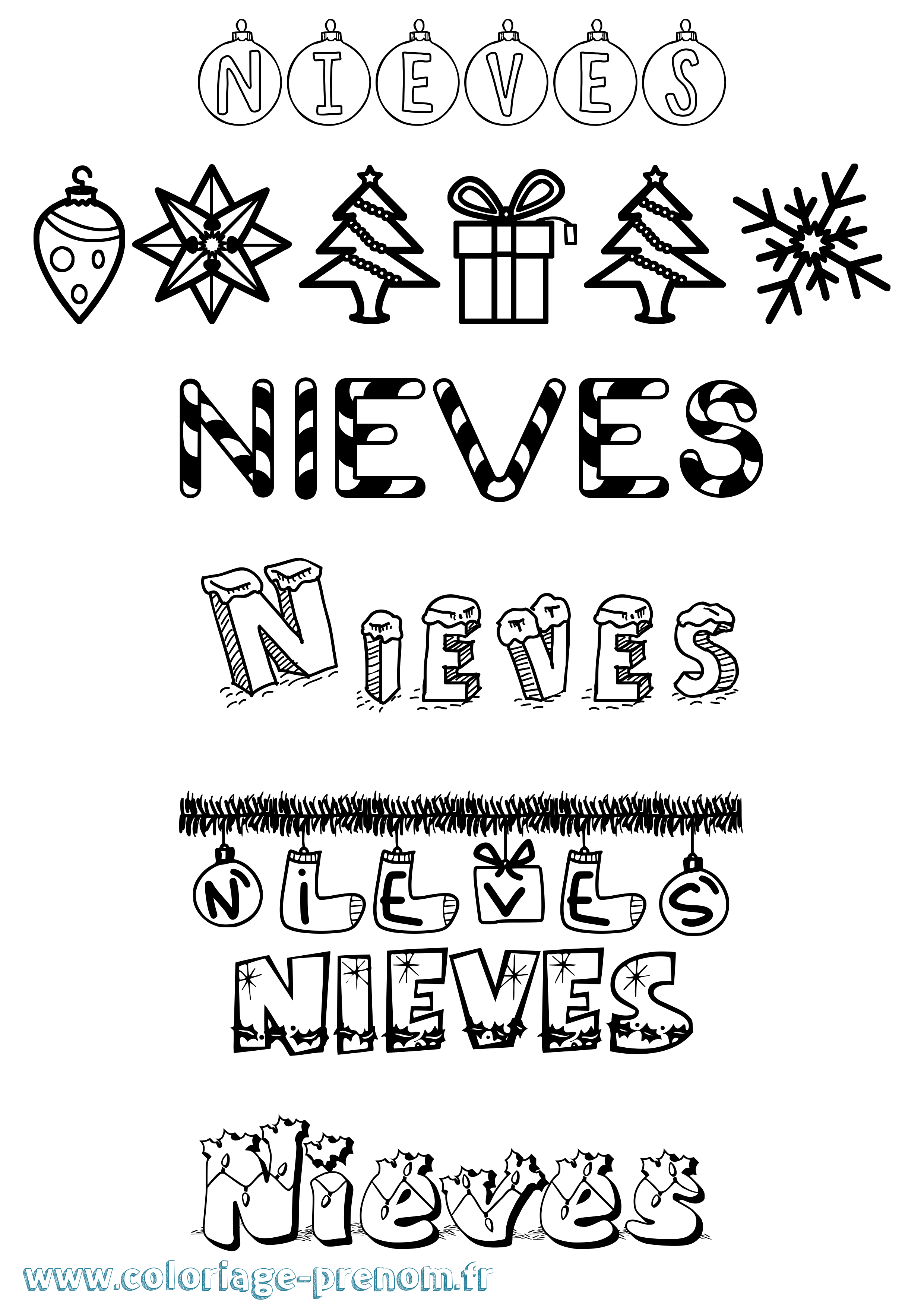 Coloriage Nieves Noël Coloriage prénom Nieves Noël