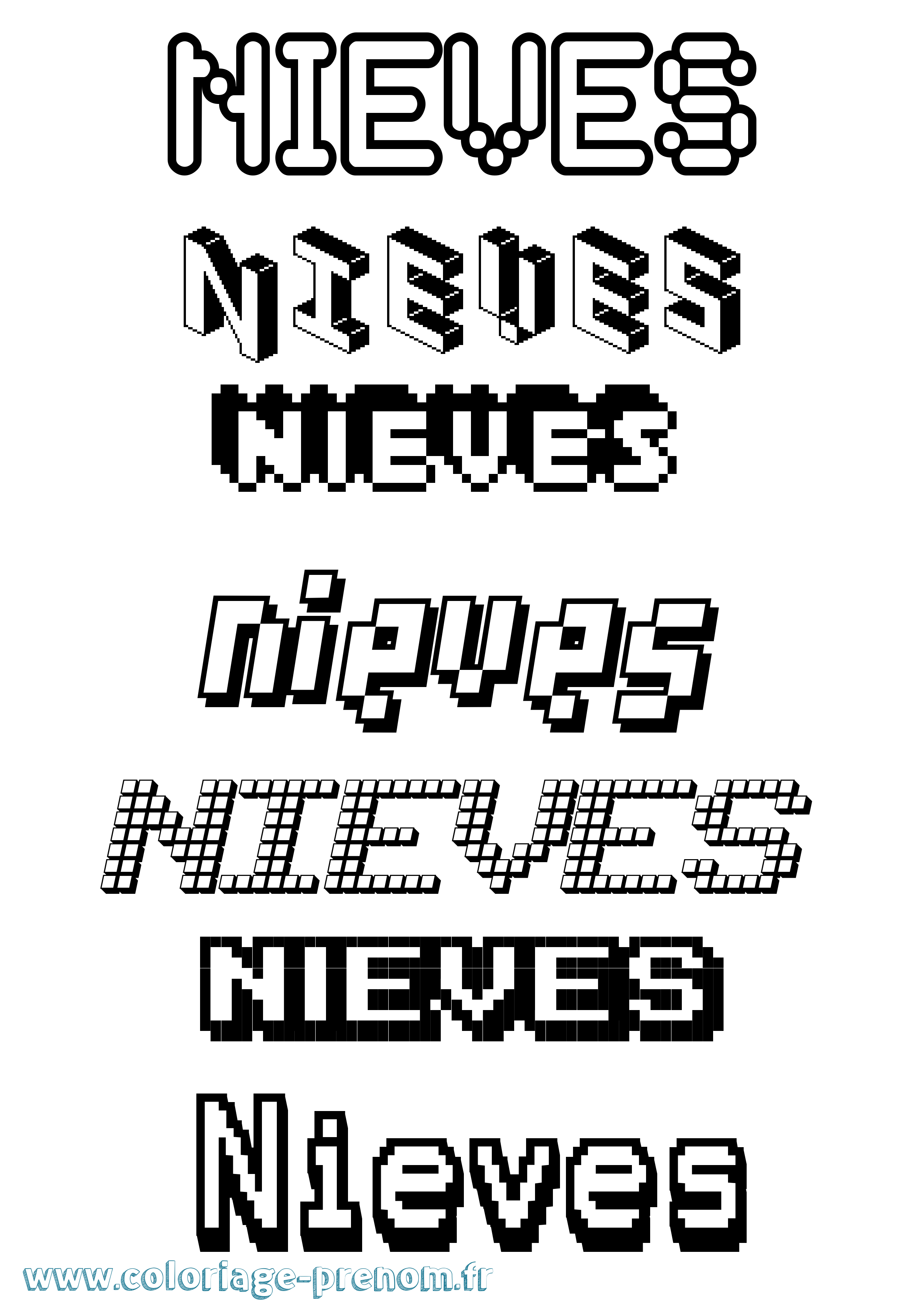 Coloriage Nieves Pixel Coloriage prénom Nieves Pixel
