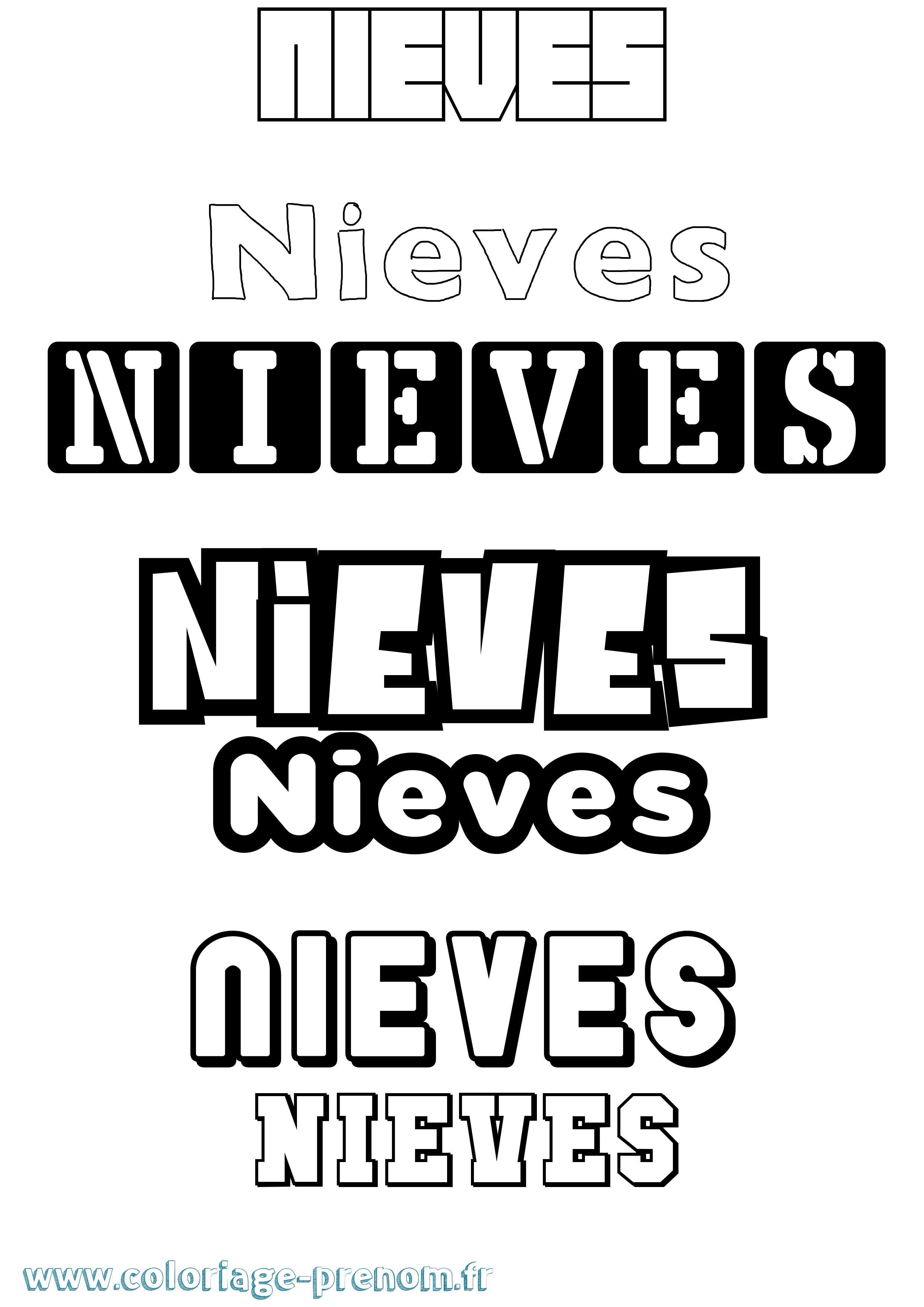 Coloriage Nieves Simple Coloriage prénom Nieves Simple