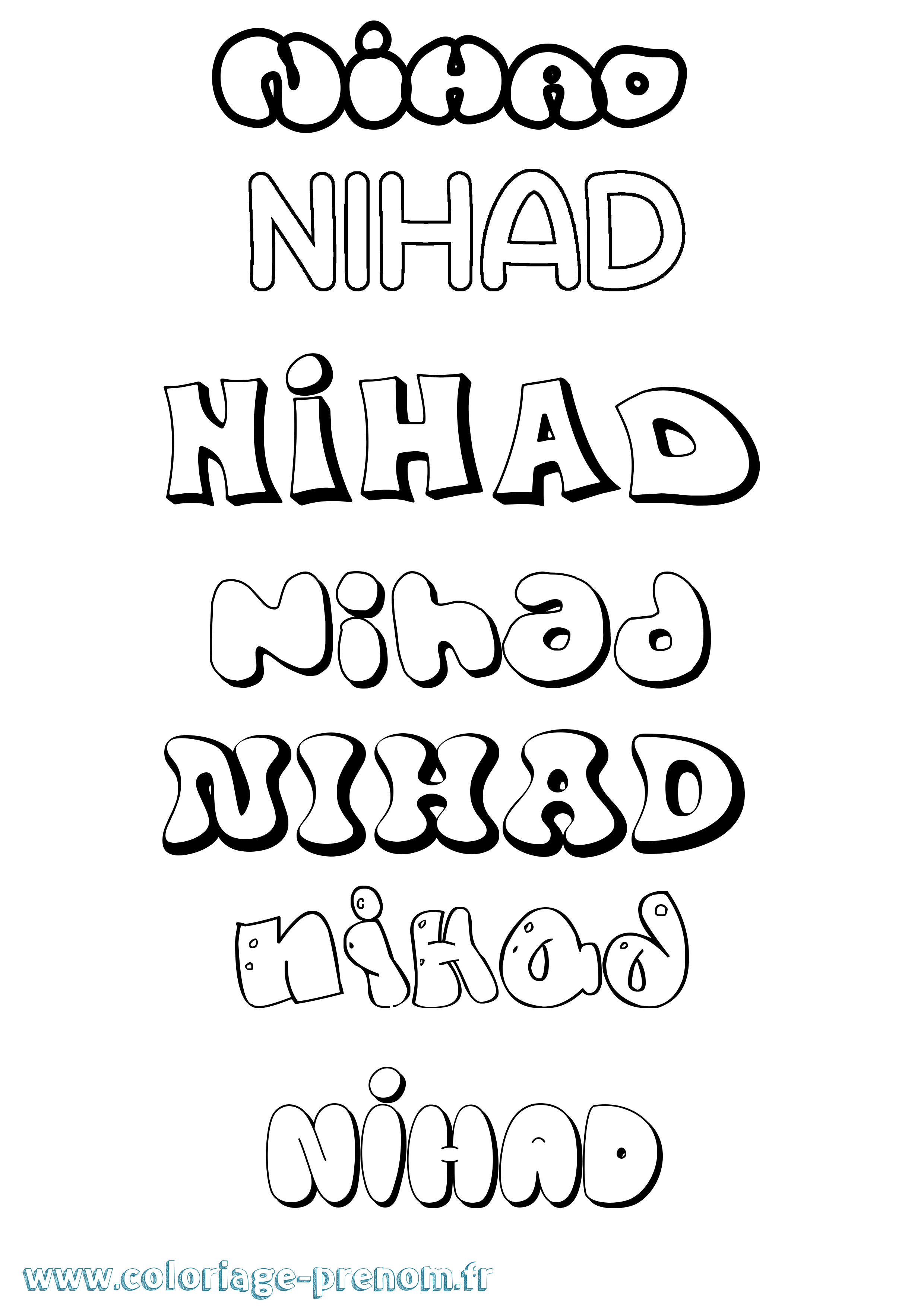 Coloriage Nihad Bubble Coloriage prénom Nihad Bubble