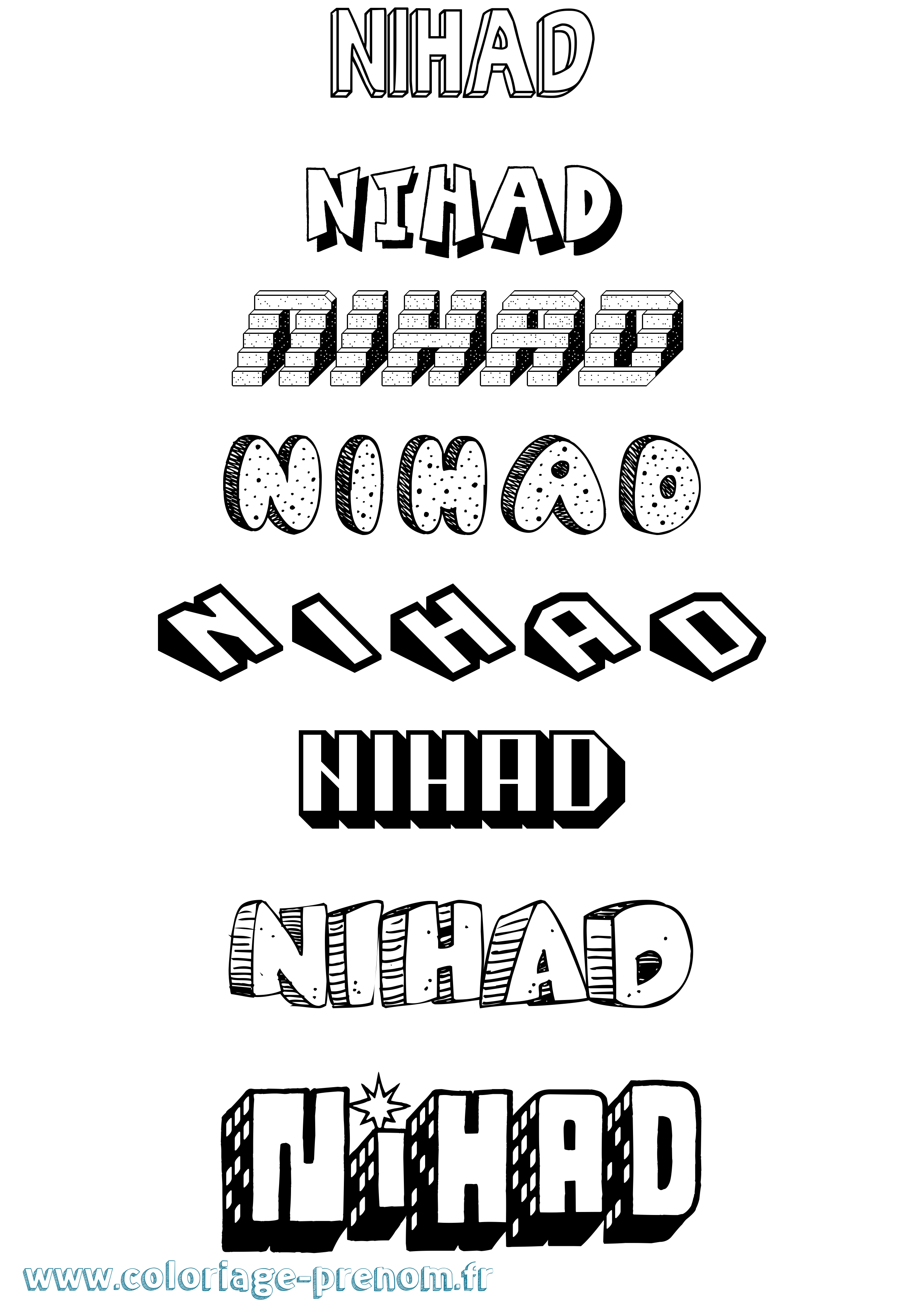 Coloriage Nihad Effet 3D Coloriage prénom Nihad Effet 3D