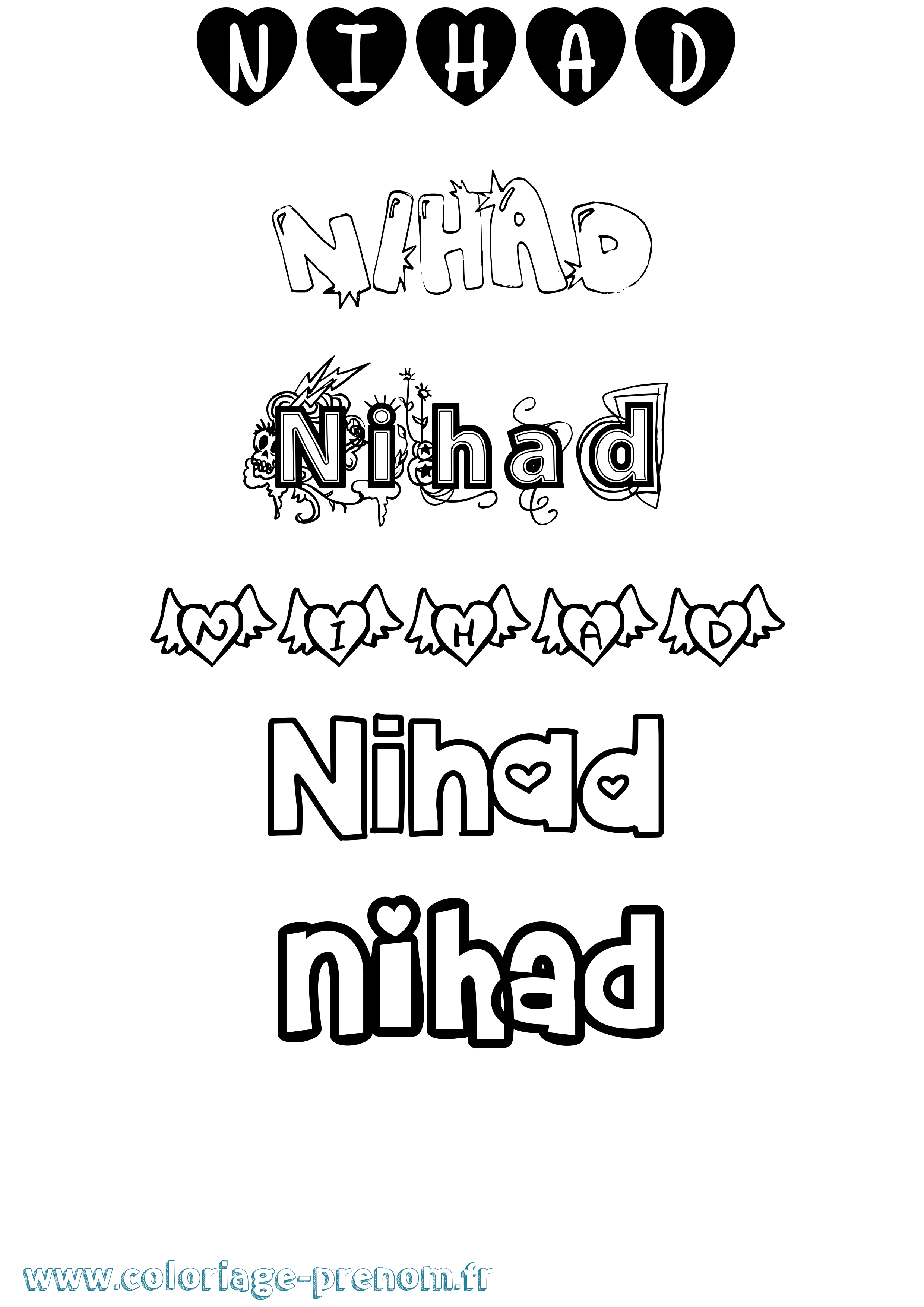 Coloriage Nihad Girly Coloriage prénom Nihad Girly