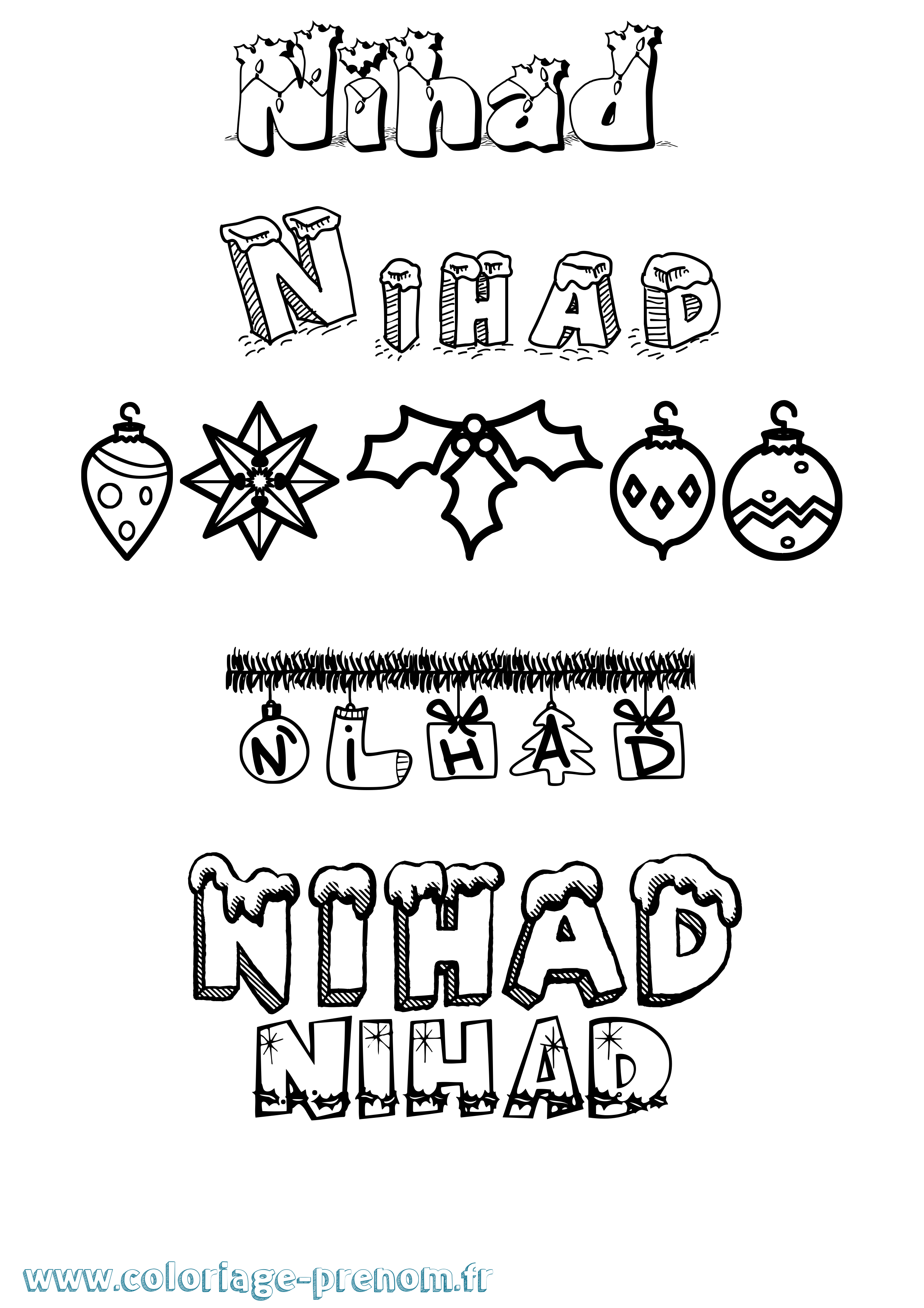Coloriage Nihad Noël Coloriage prénom Nihad Noël
