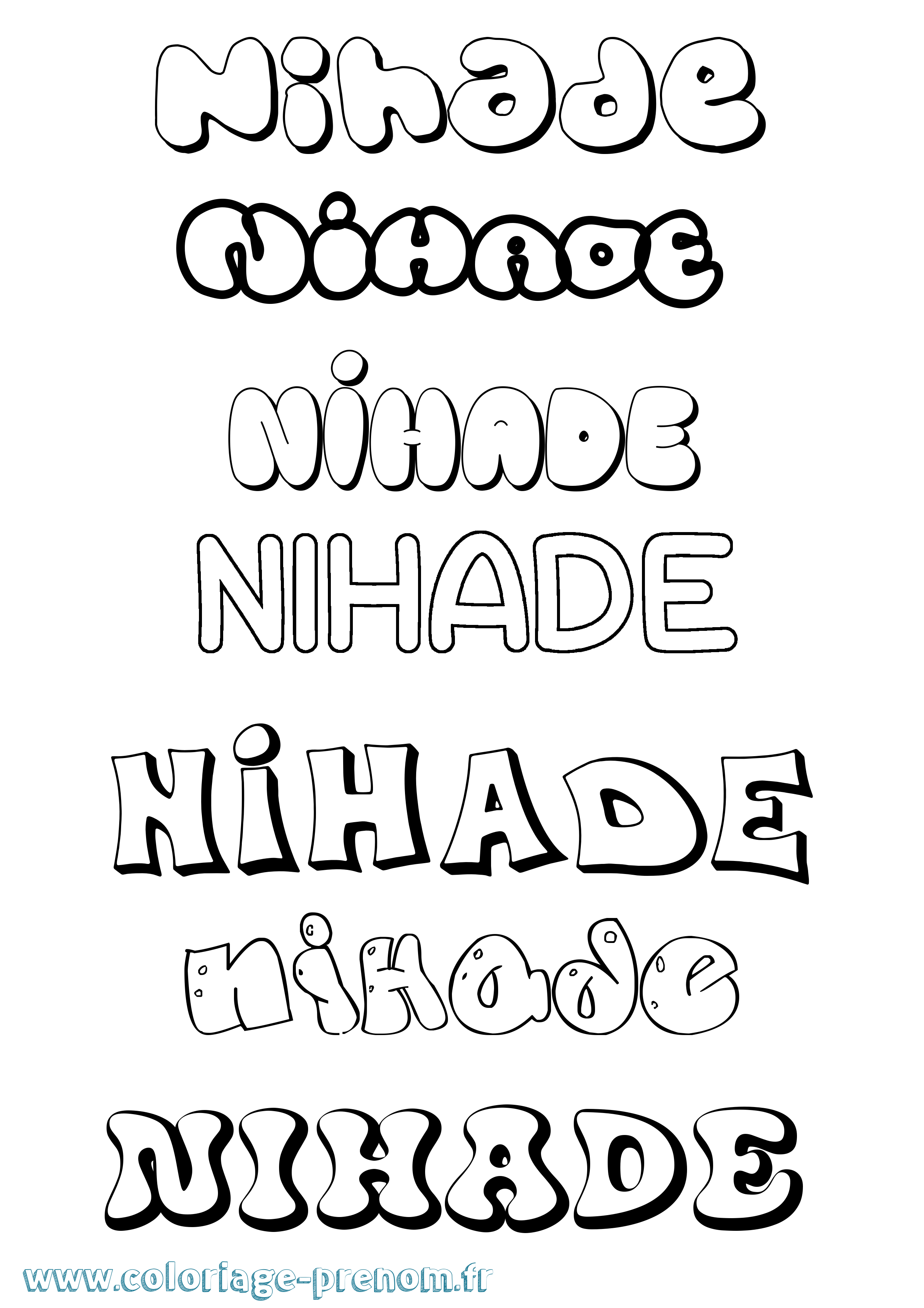 Coloriage Nihade Bubble Coloriage prénom Nihade Bubble