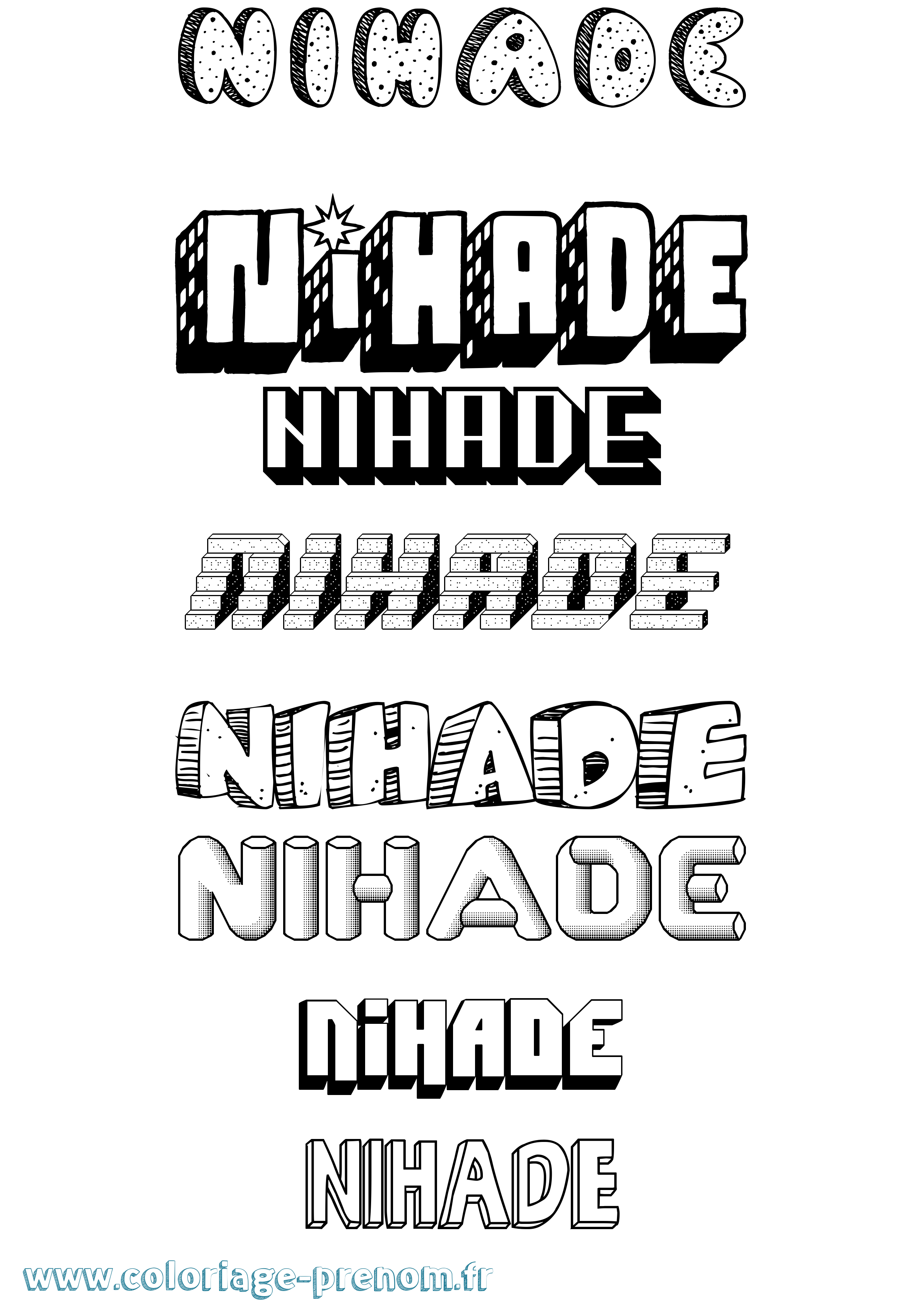 Coloriage Nihade Effet 3D Coloriage prénom Nihade Effet 3D