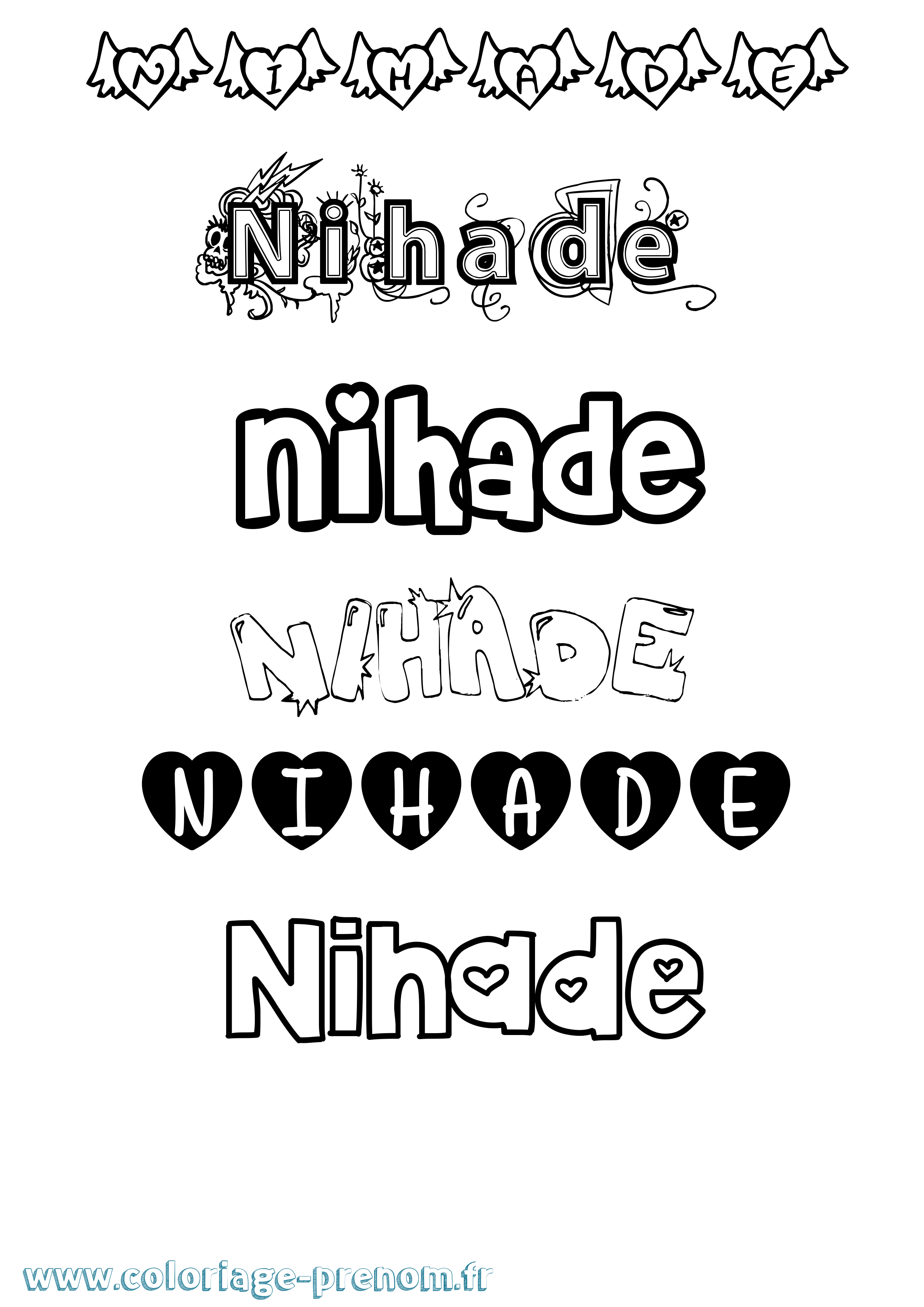 Coloriage Nihade Girly Coloriage prénom Nihade Girly