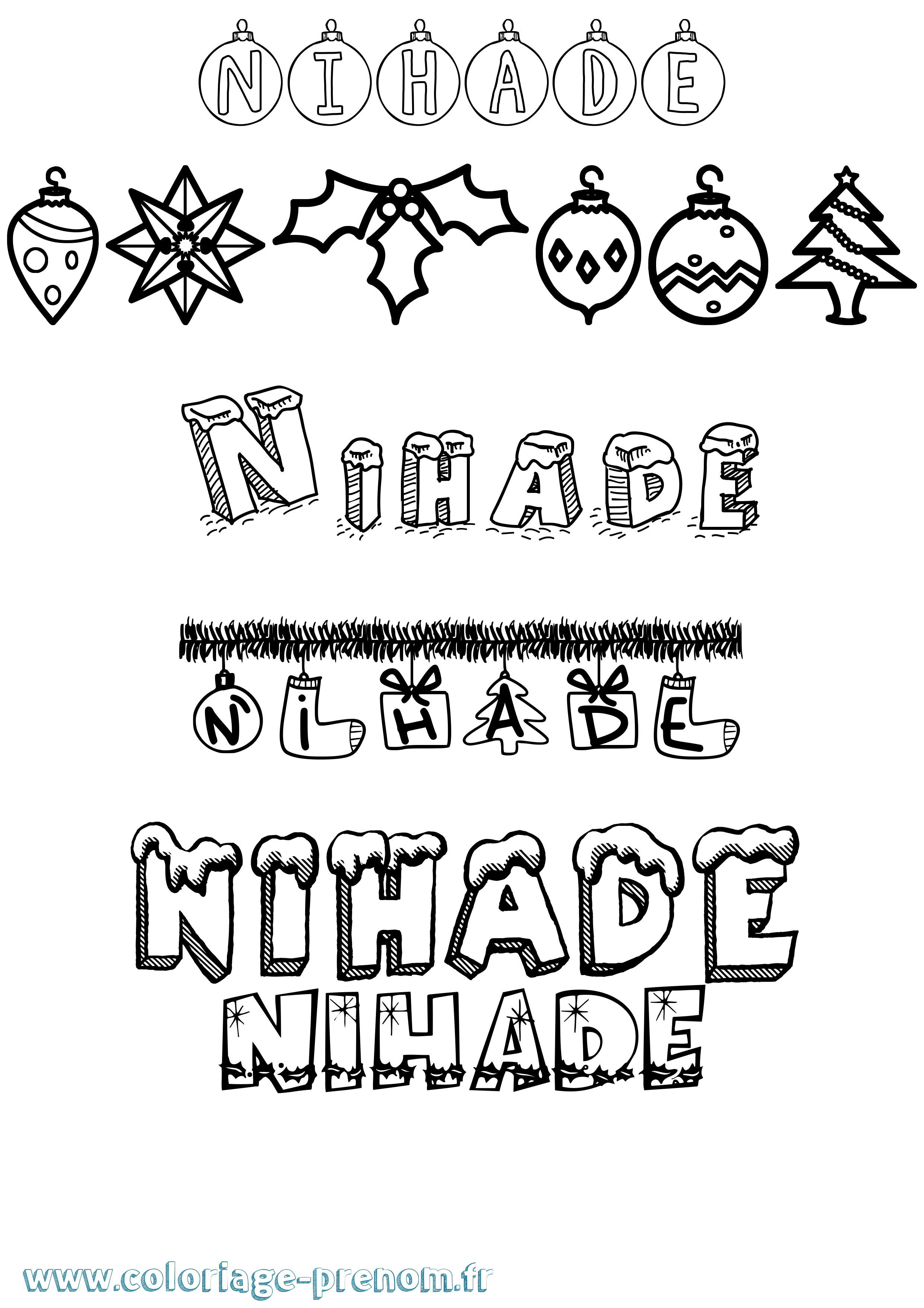 Coloriage Nihade Noël Coloriage prénom Nihade Noël