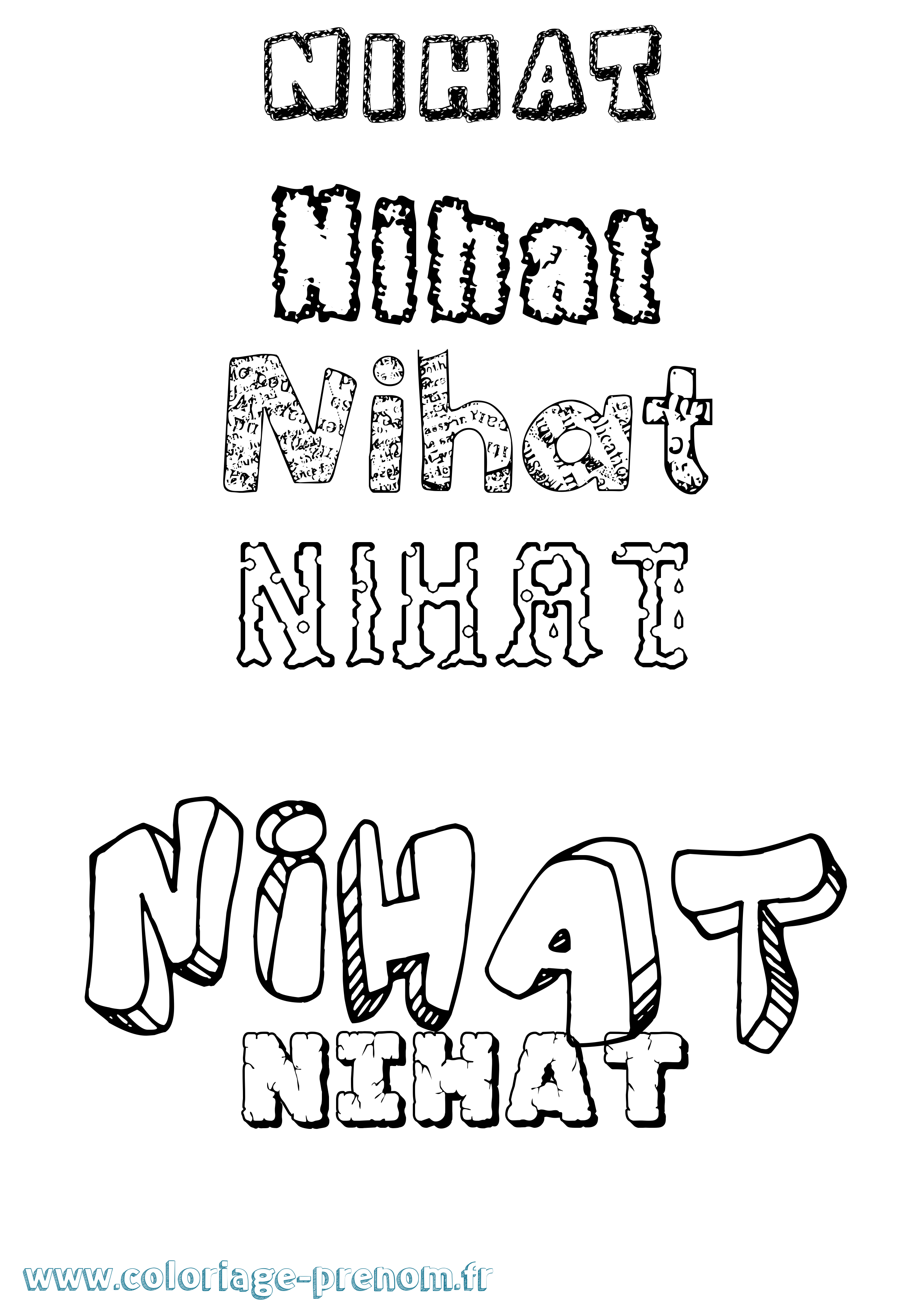Coloriage Nihat Destructuré Coloriage prénom Nihat Destructuré
