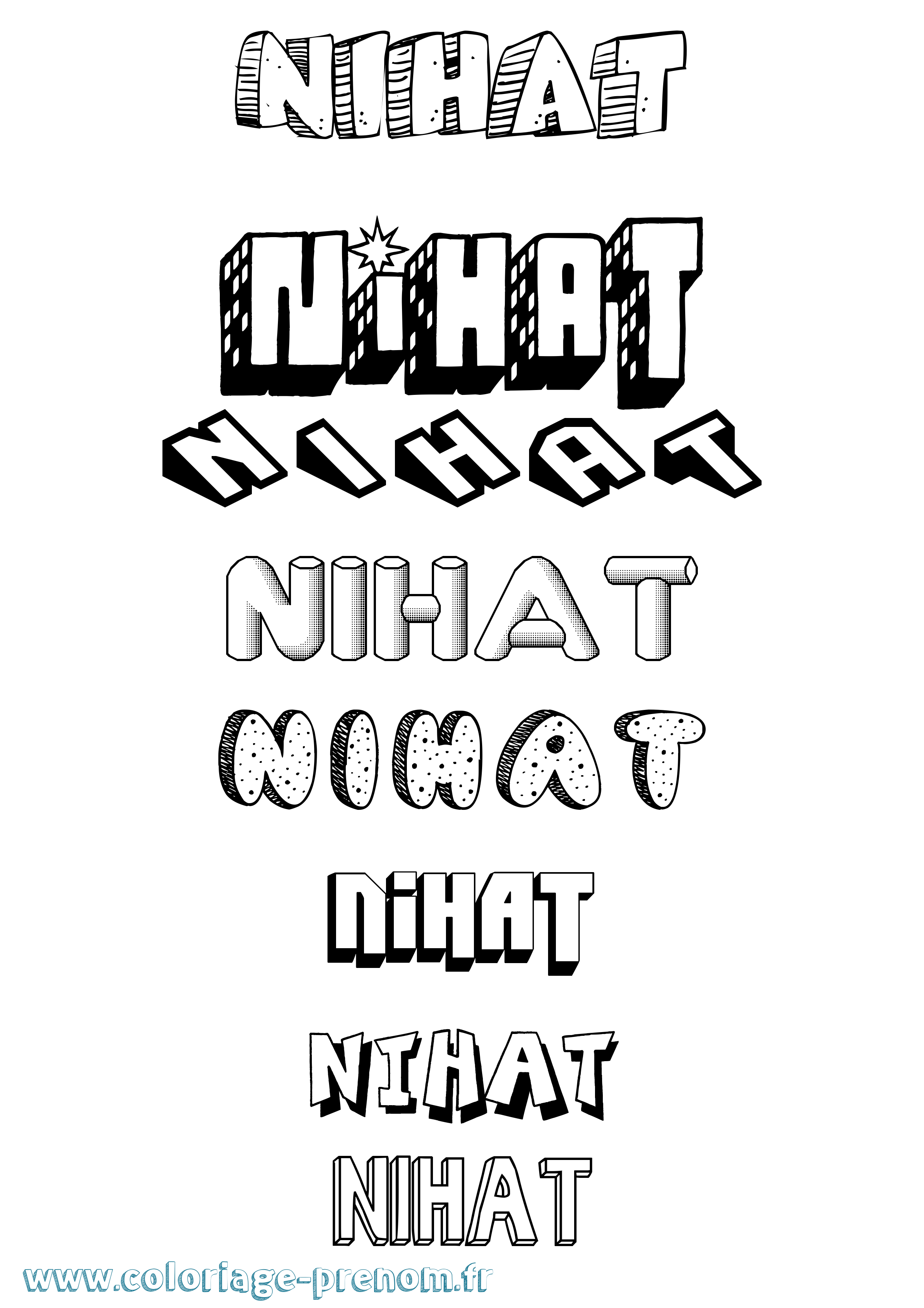 Coloriage Nihat Effet 3D Coloriage prénom Nihat Effet 3D