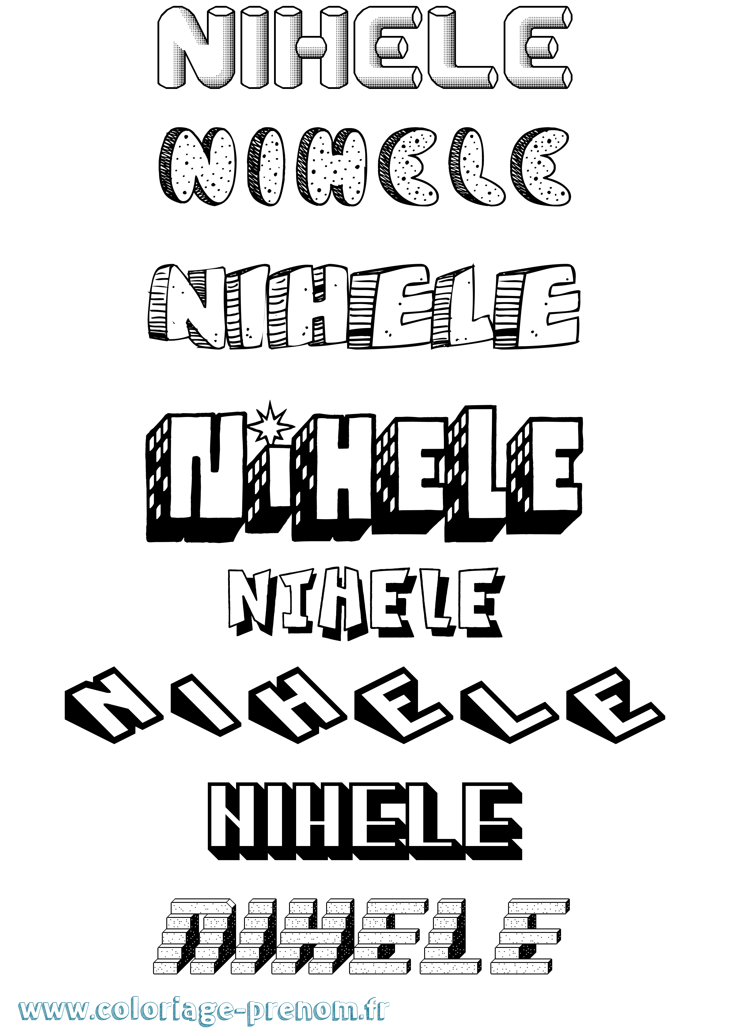 Coloriage Nihele Effet 3D Coloriage prénom Nihele Effet 3D