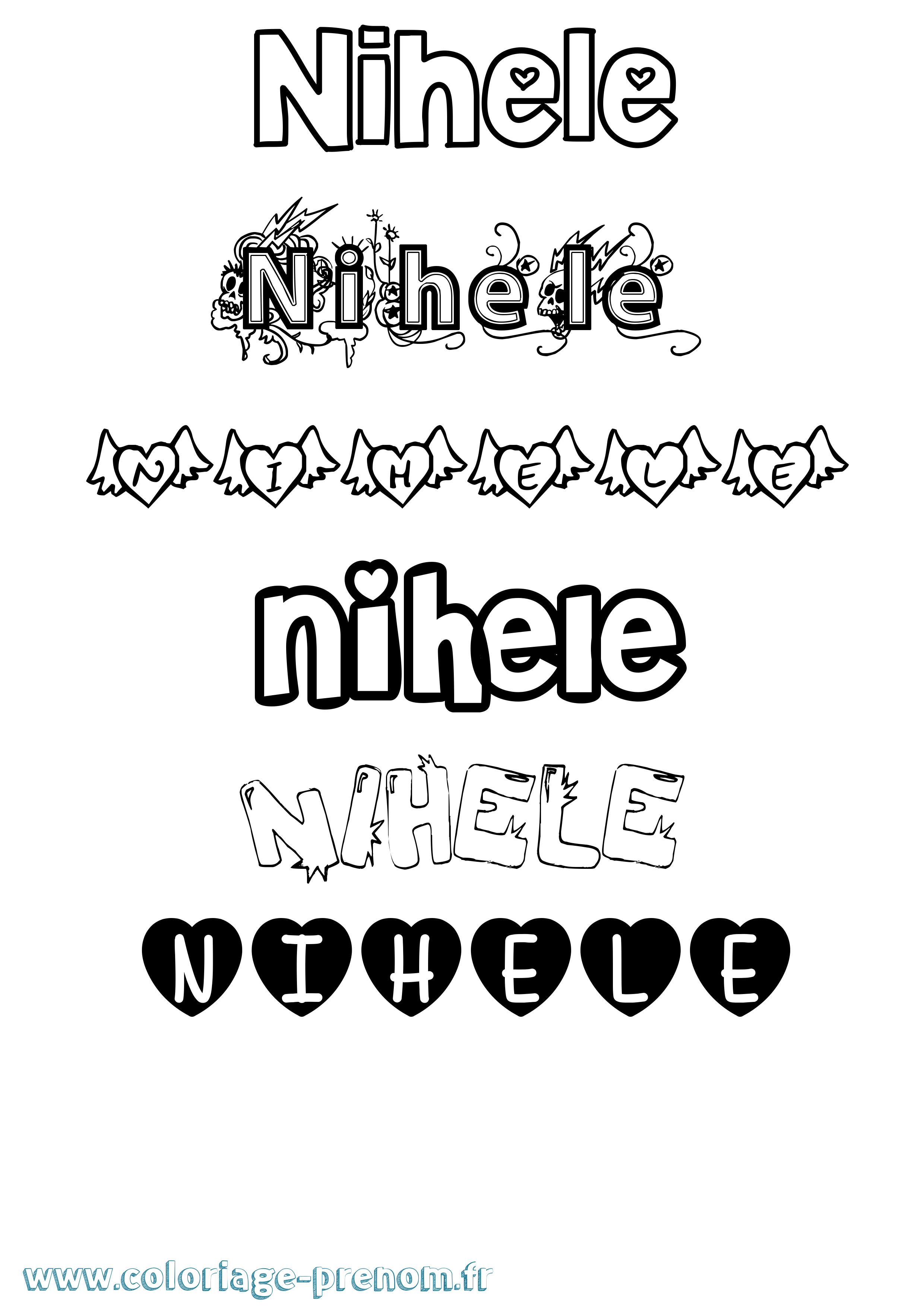 Coloriage Nihele Girly Coloriage prénom Nihele Girly