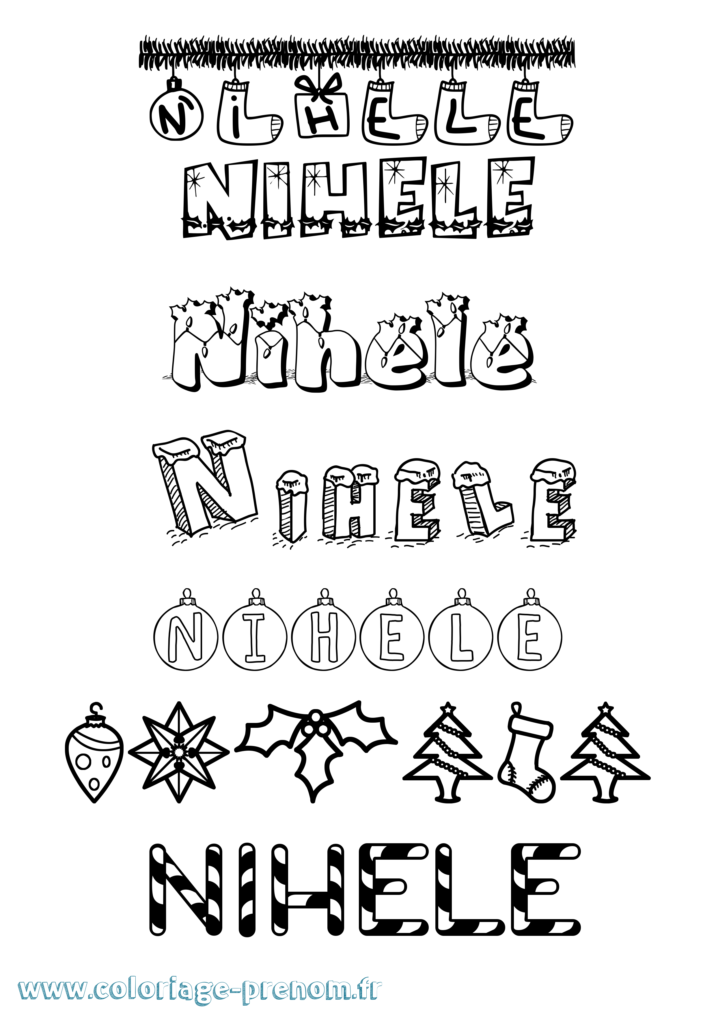 Coloriage Nihele Noël Coloriage prénom Nihele Noël