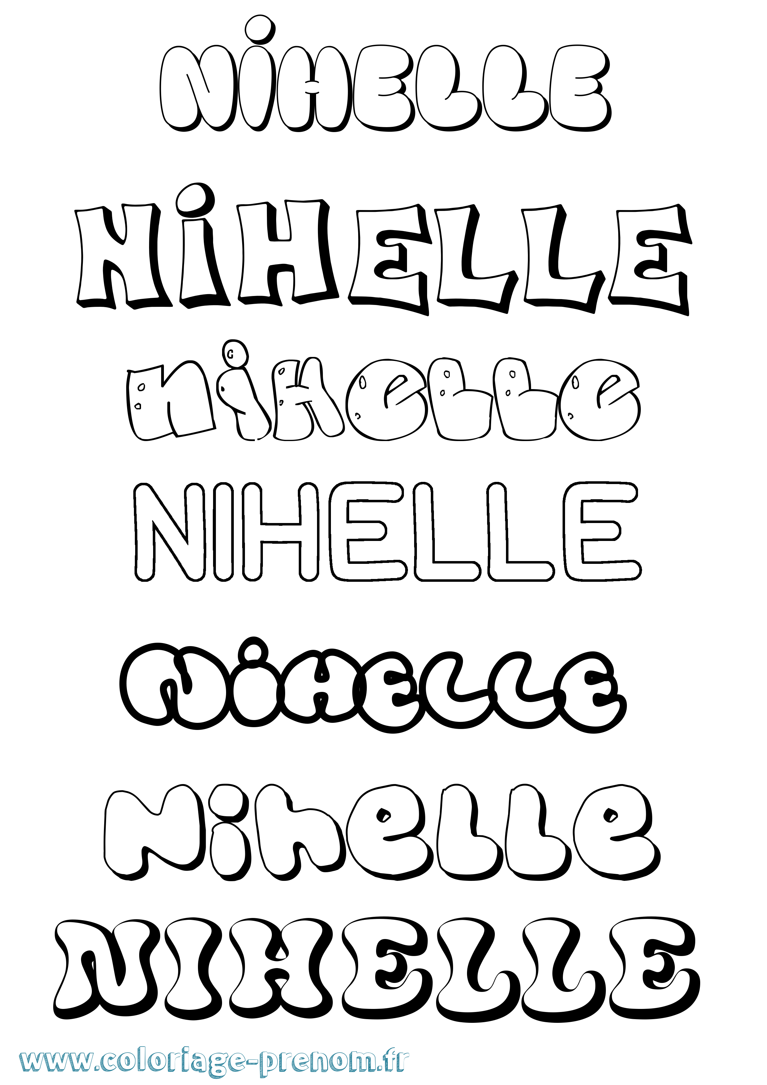Coloriage Nihelle Bubble Coloriage prénom Nihelle Bubble