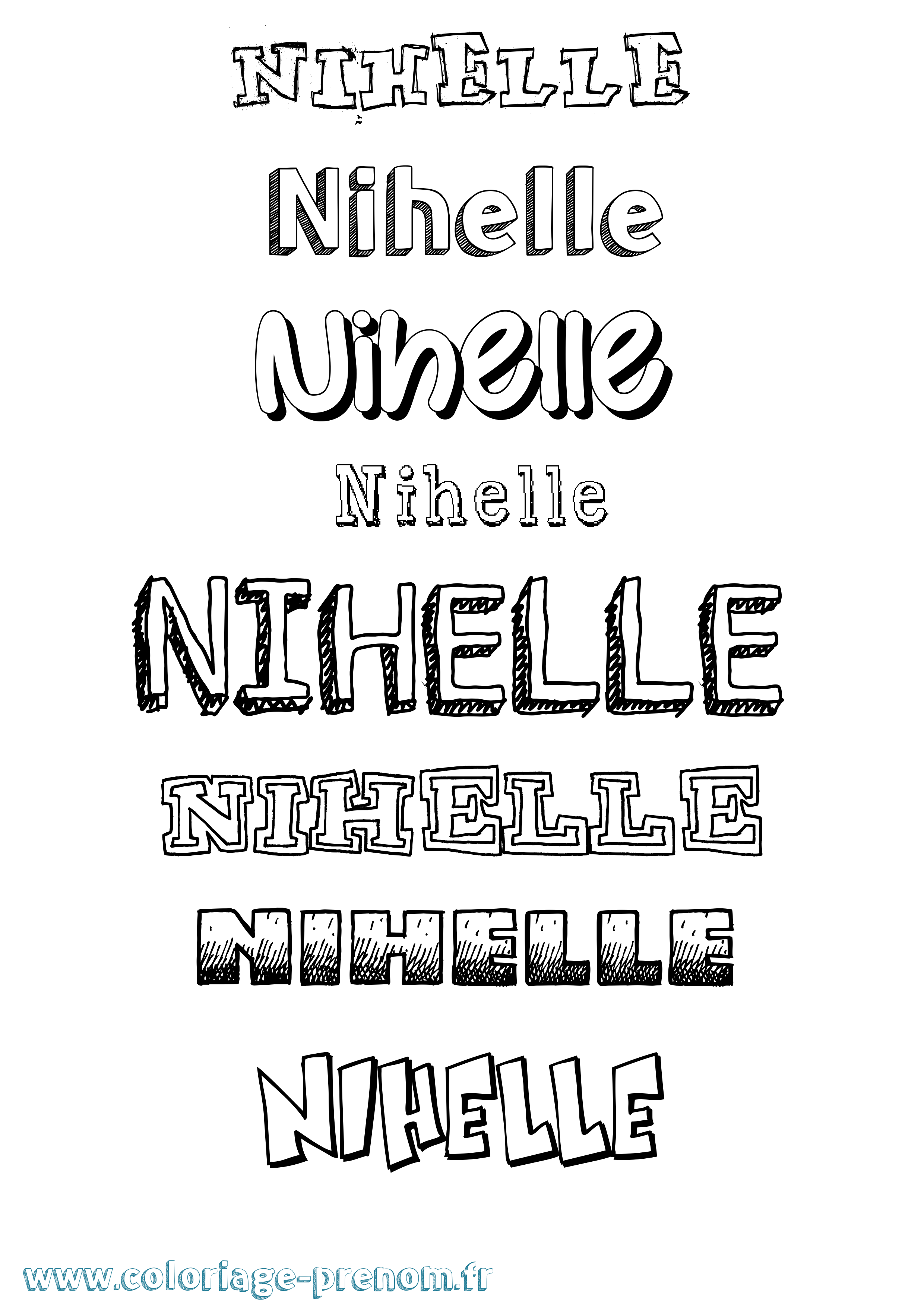 Coloriage Nihelle Dessiné Coloriage prénom Nihelle Dessiné