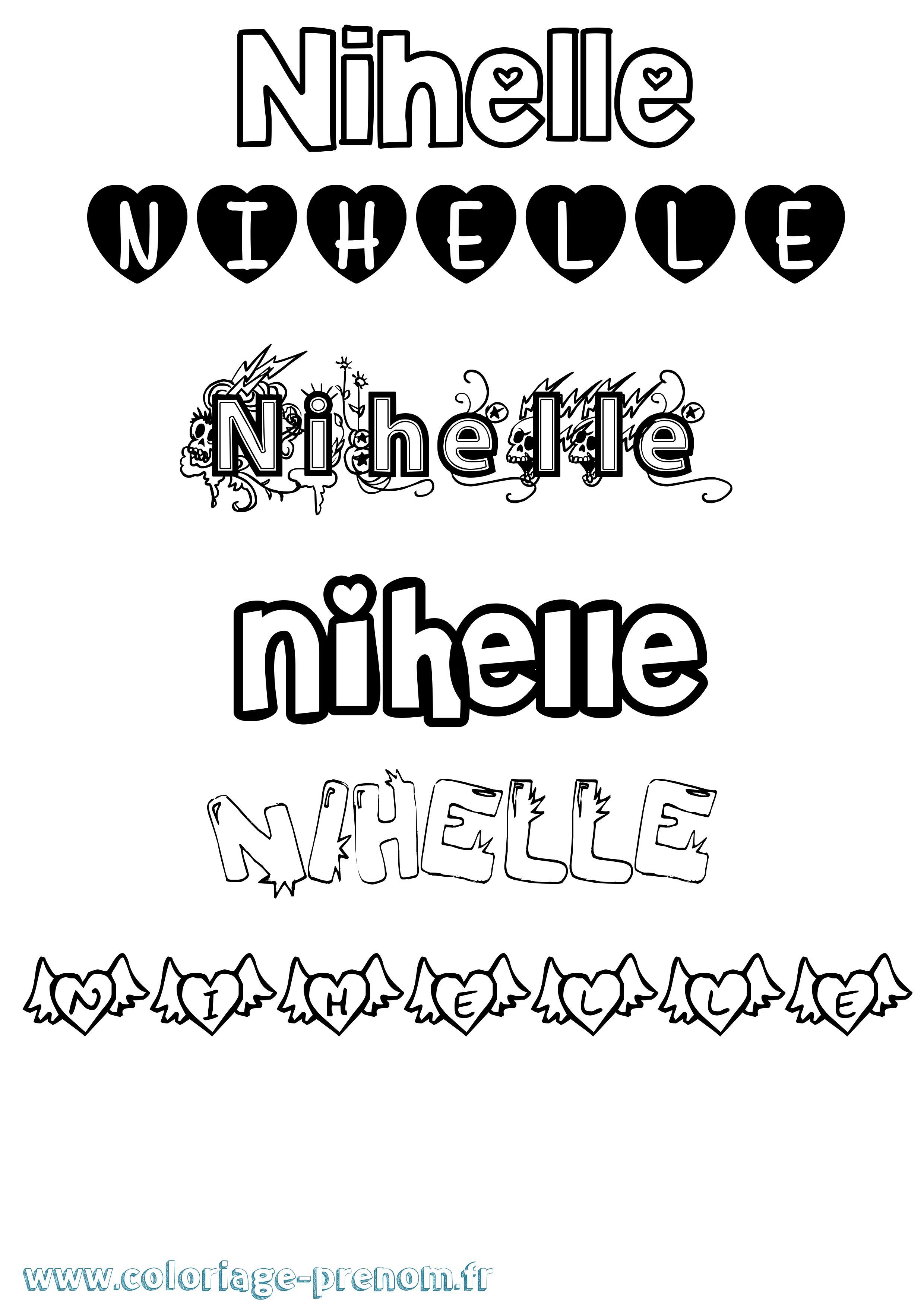 Coloriage Nihelle Girly Coloriage prénom Nihelle Girly