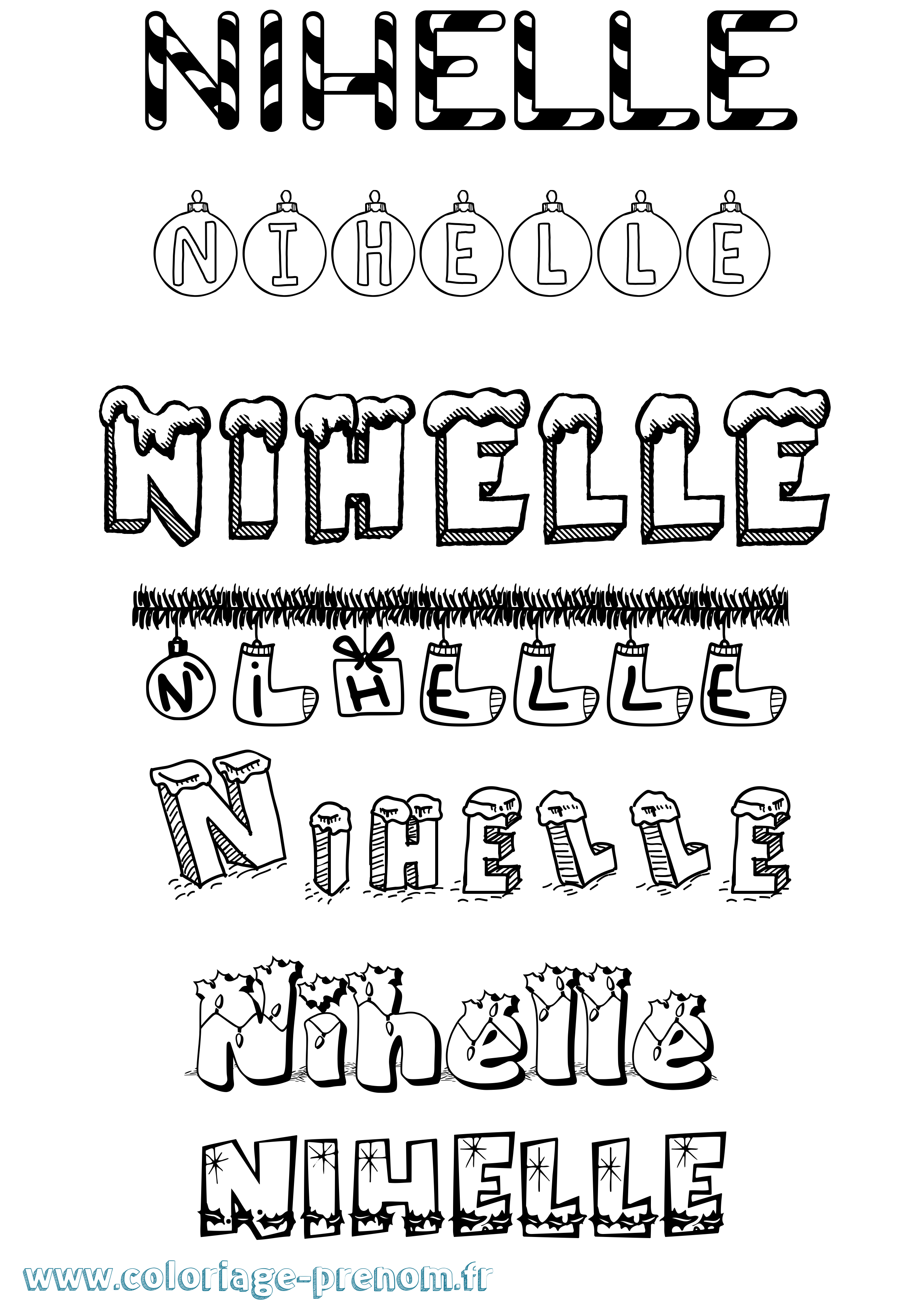 Coloriage Nihelle Noël Coloriage prénom Nihelle Noël