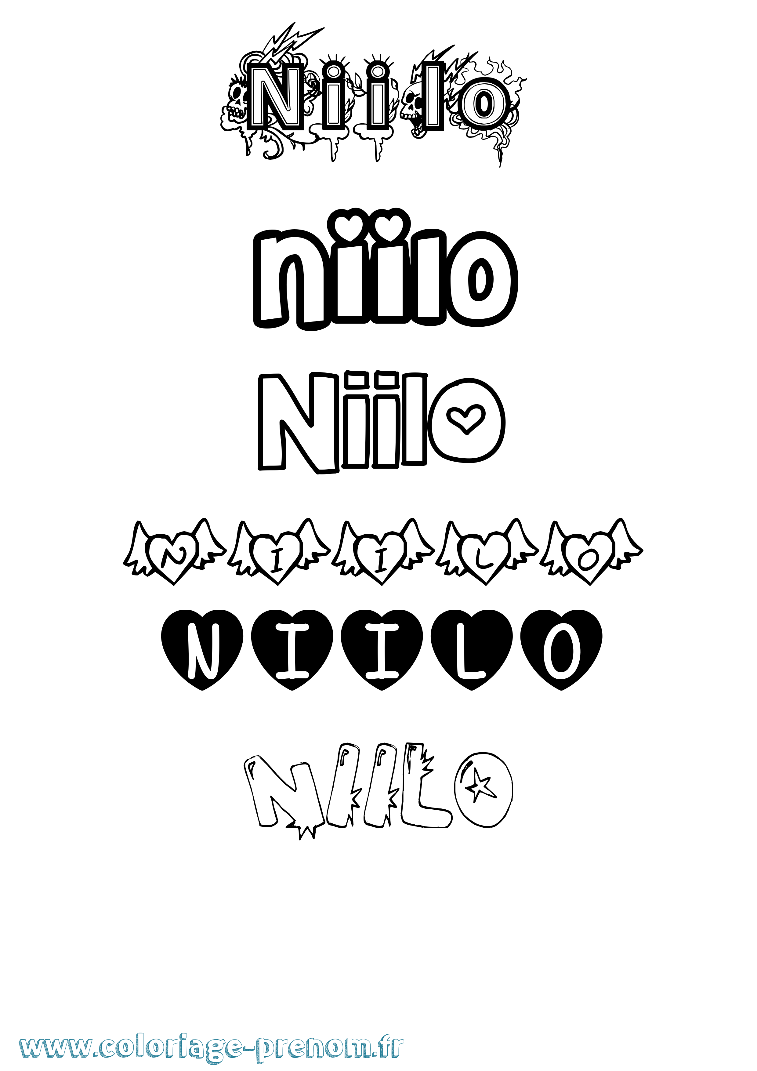 Coloriage Niilo Girly Coloriage prénom Niilo Girly