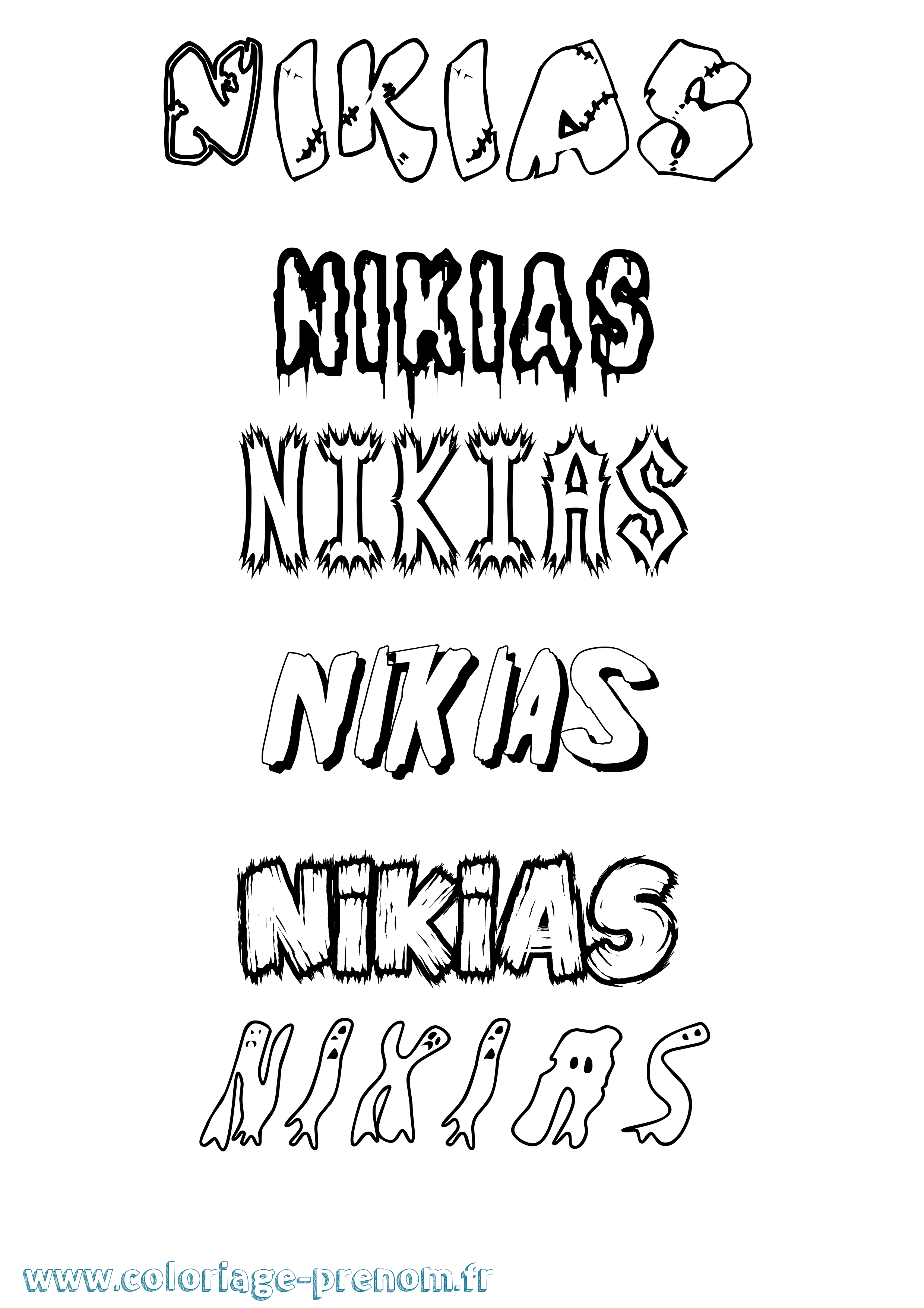 Coloriage Nikias Frisson Coloriage prénom Nikias Frisson